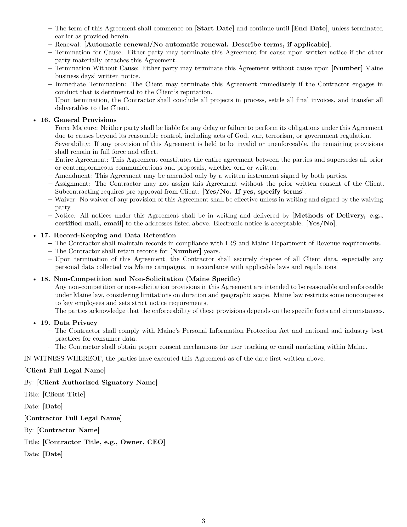 Preview page 3 of Free Maine marketing independent contractor agreement template