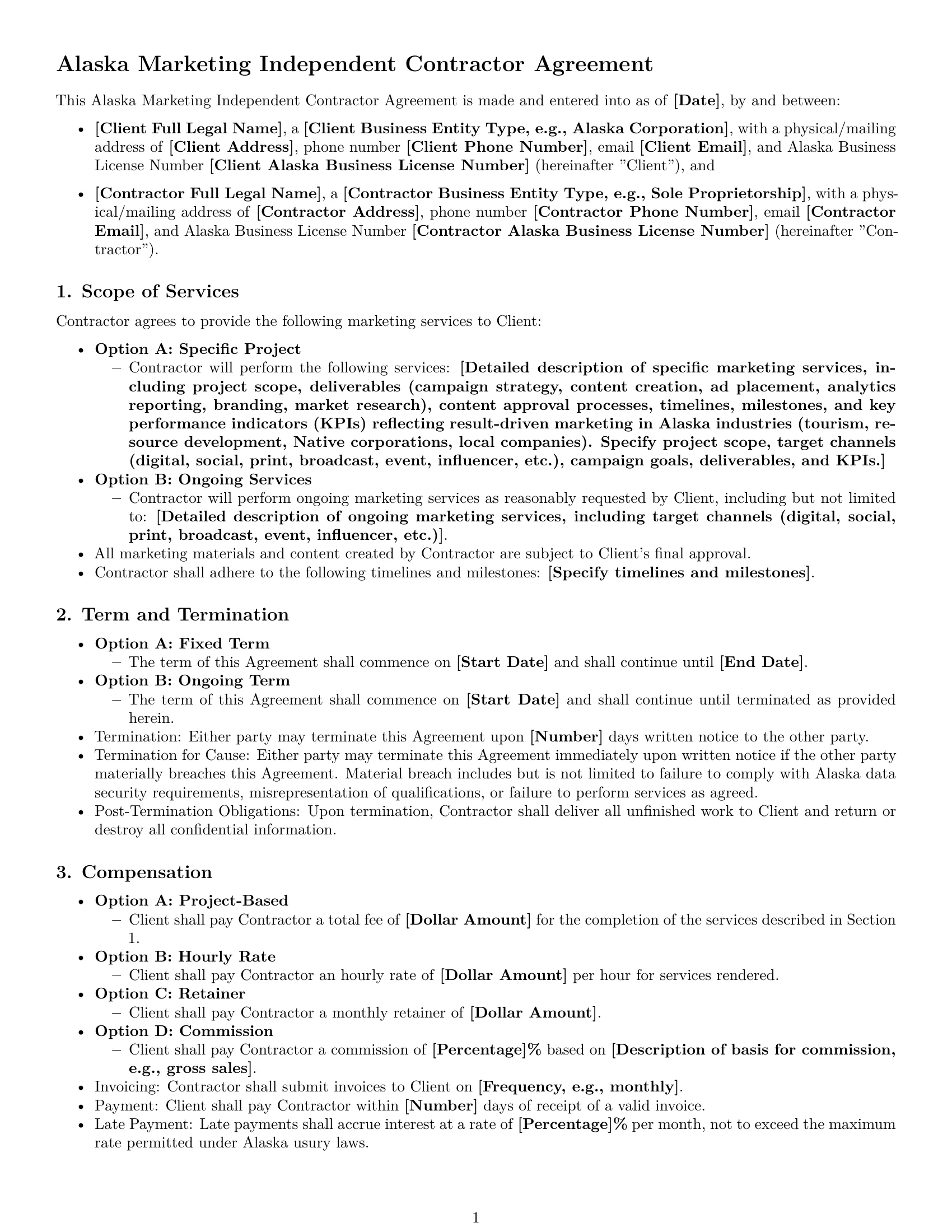 Preview page 1 of Free Alaska marketing independent contractor agreement template