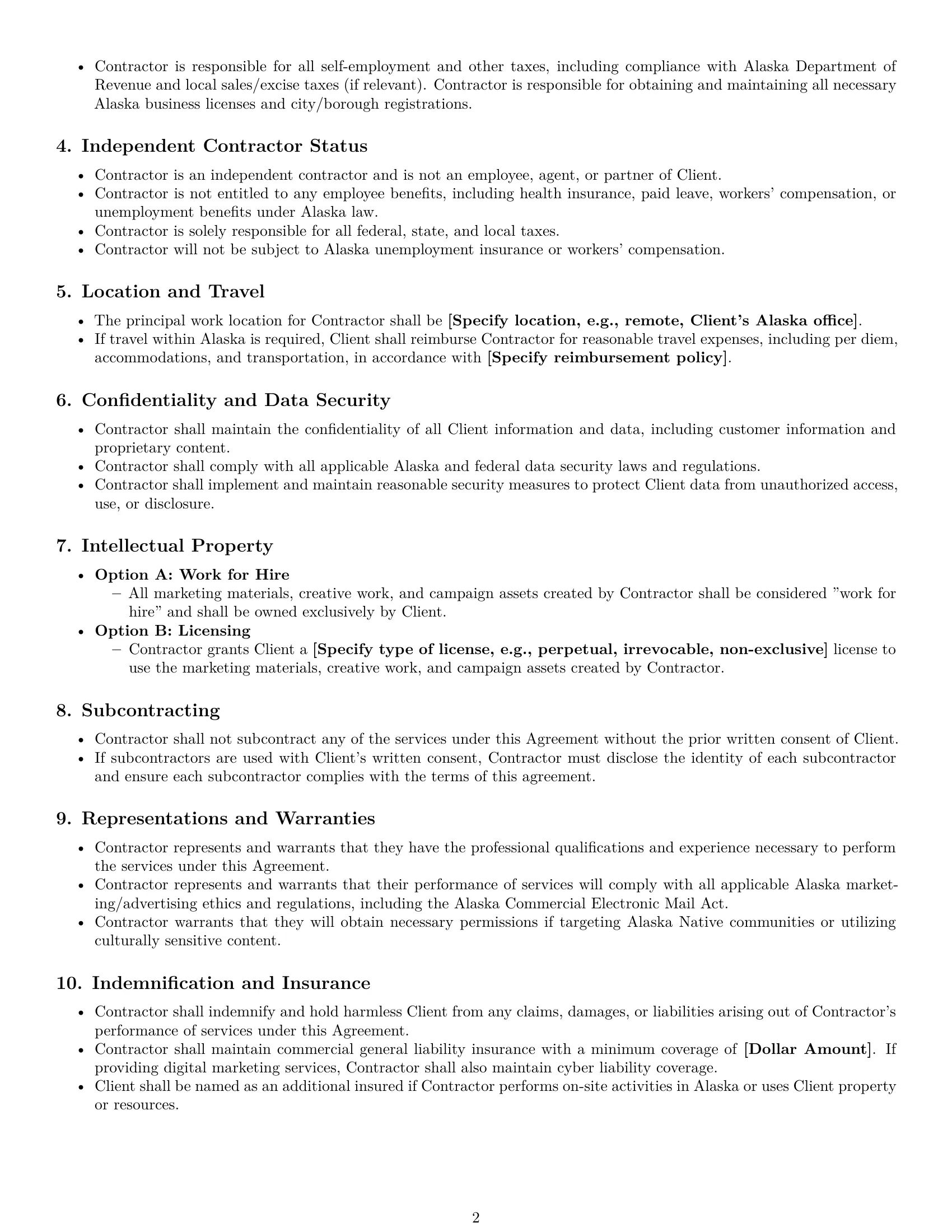 Preview page 2 of Free Alaska marketing independent contractor agreement template