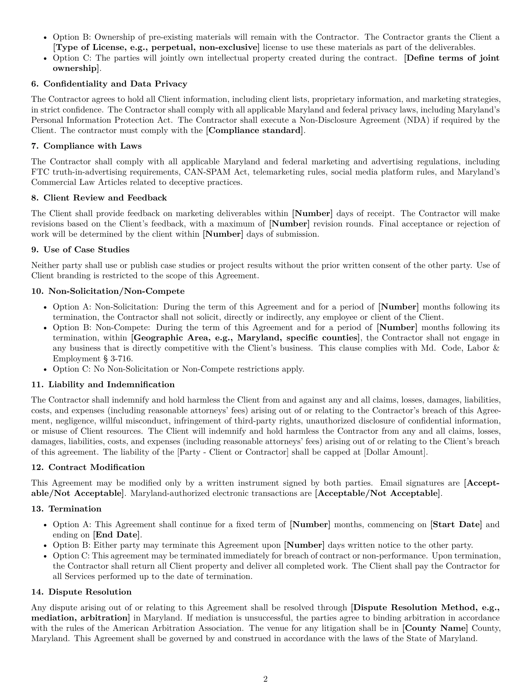 Preview page 2 of Free Maryland marketing independent contractor agreement template