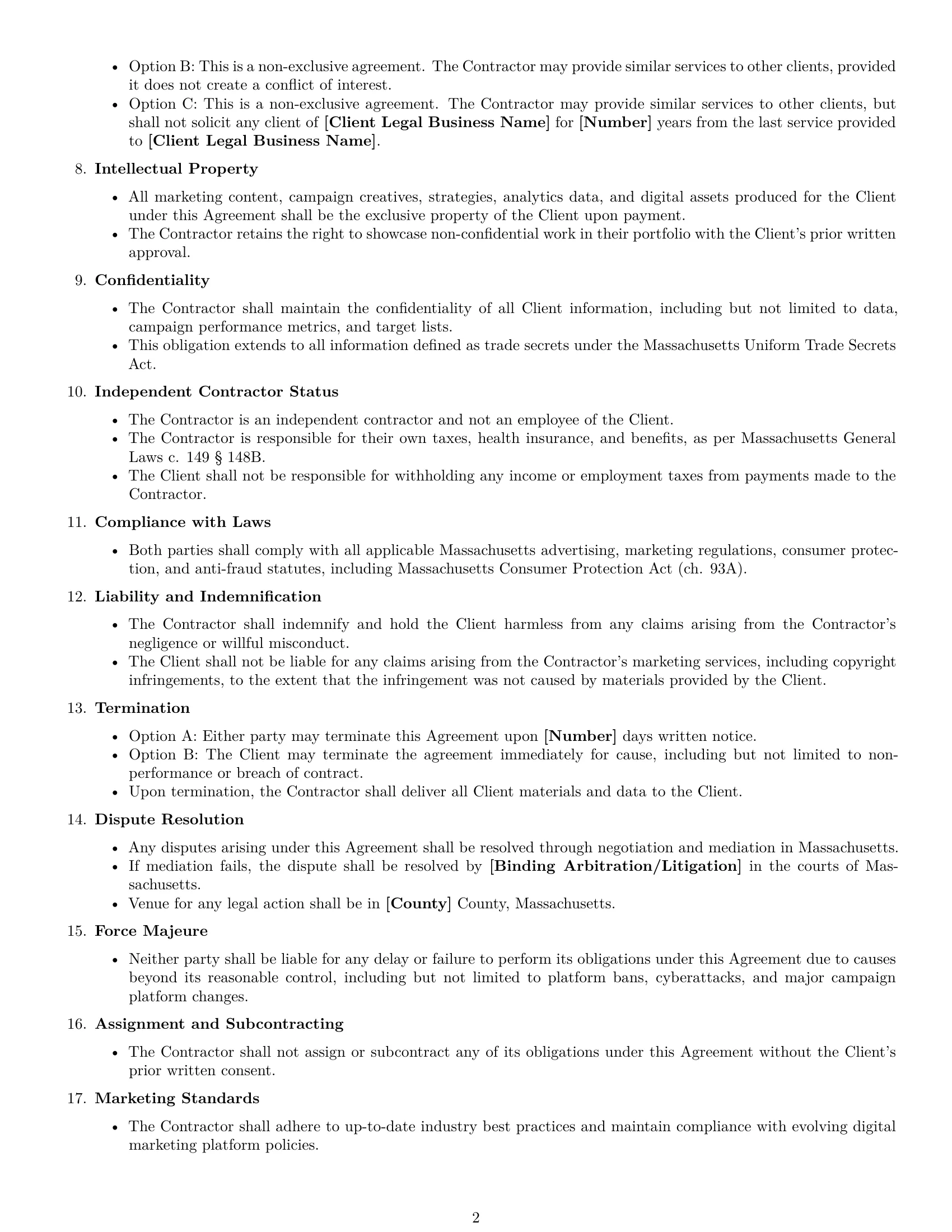 Preview page 2 of Free Massachusetts marketing independent contractor agreement template