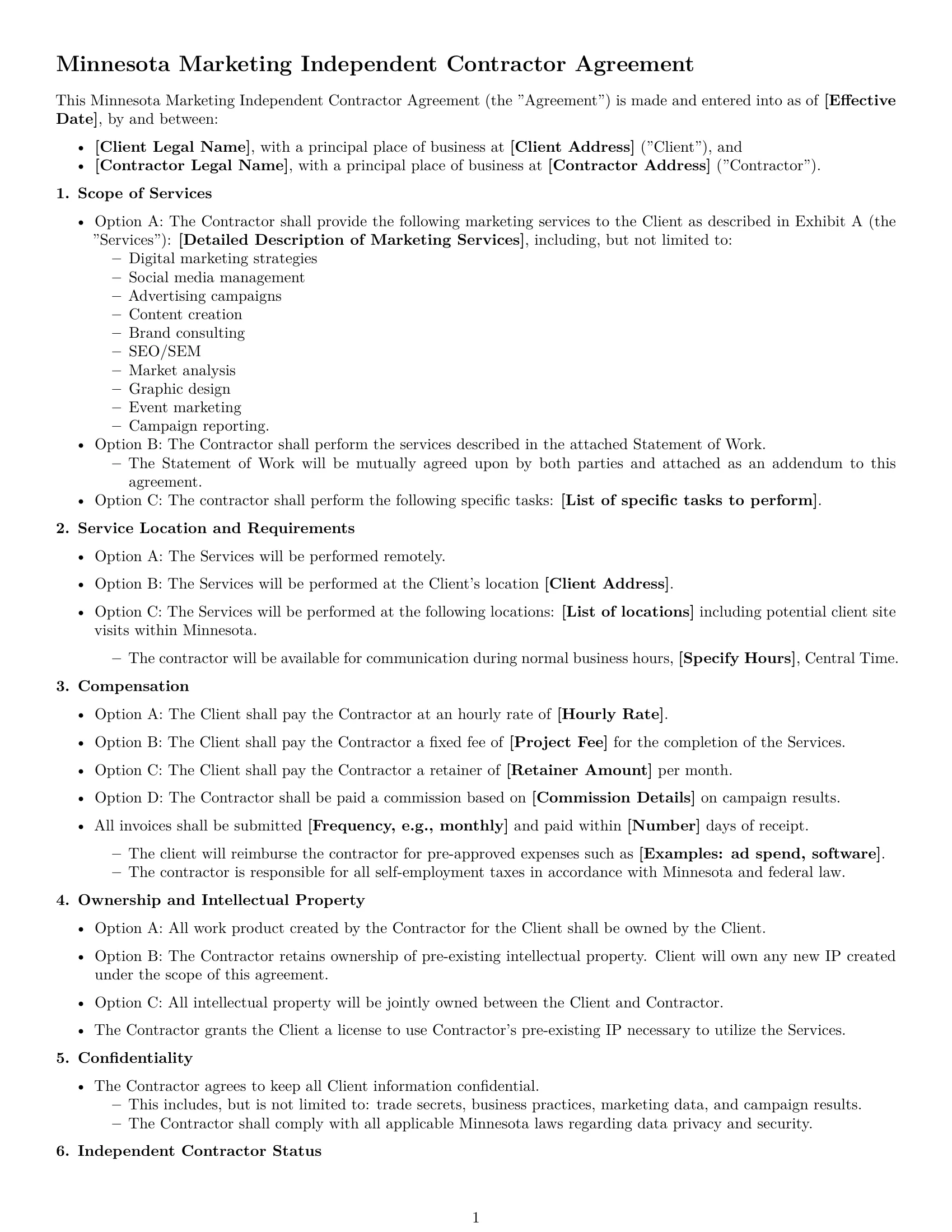 Preview page 1 of Free Minnesota marketing independent contractor agreement template