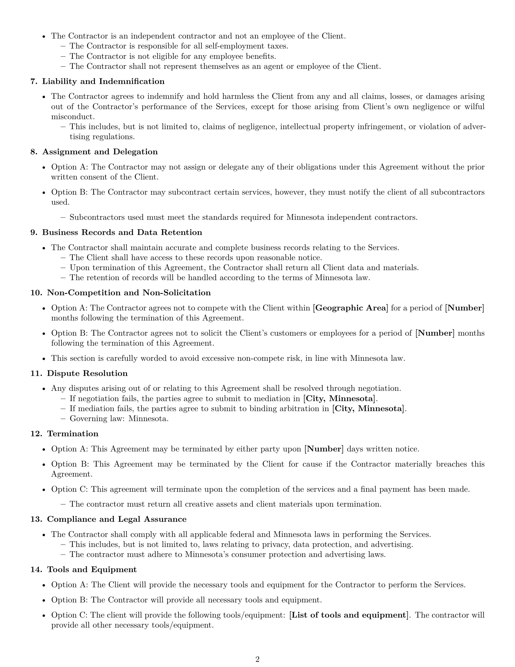 Preview page 2 of Free Minnesota marketing independent contractor agreement template