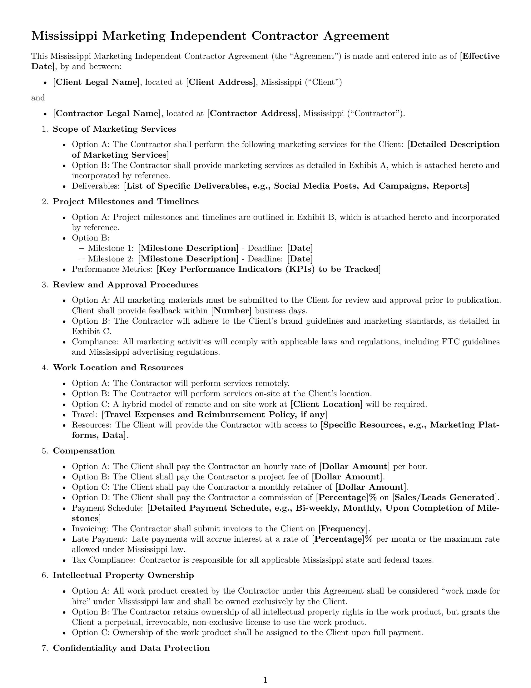 Preview page 1 of Free Mississippi marketing independent contractor agreement template