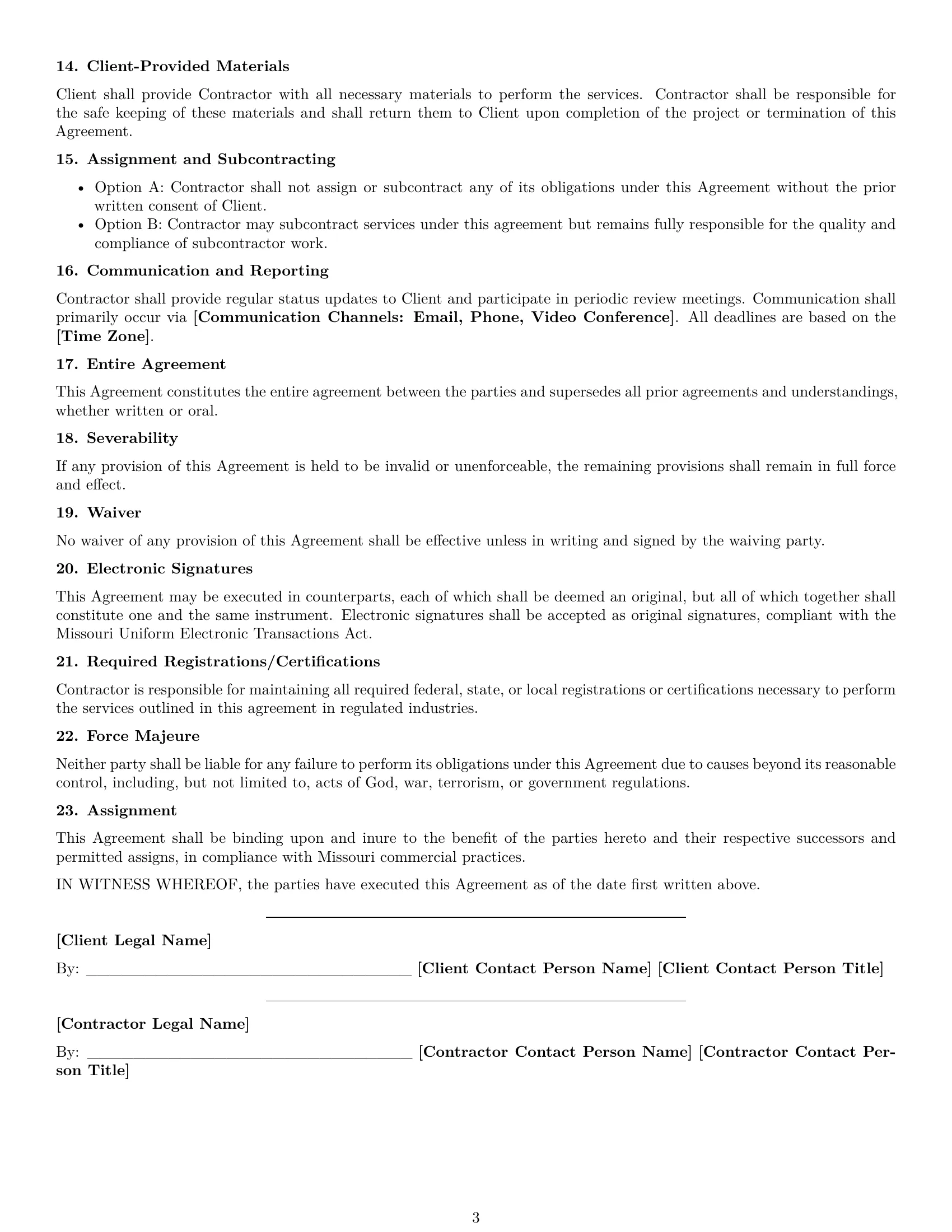 Preview page 3 of Free Missouri marketing independent contractor agreement template