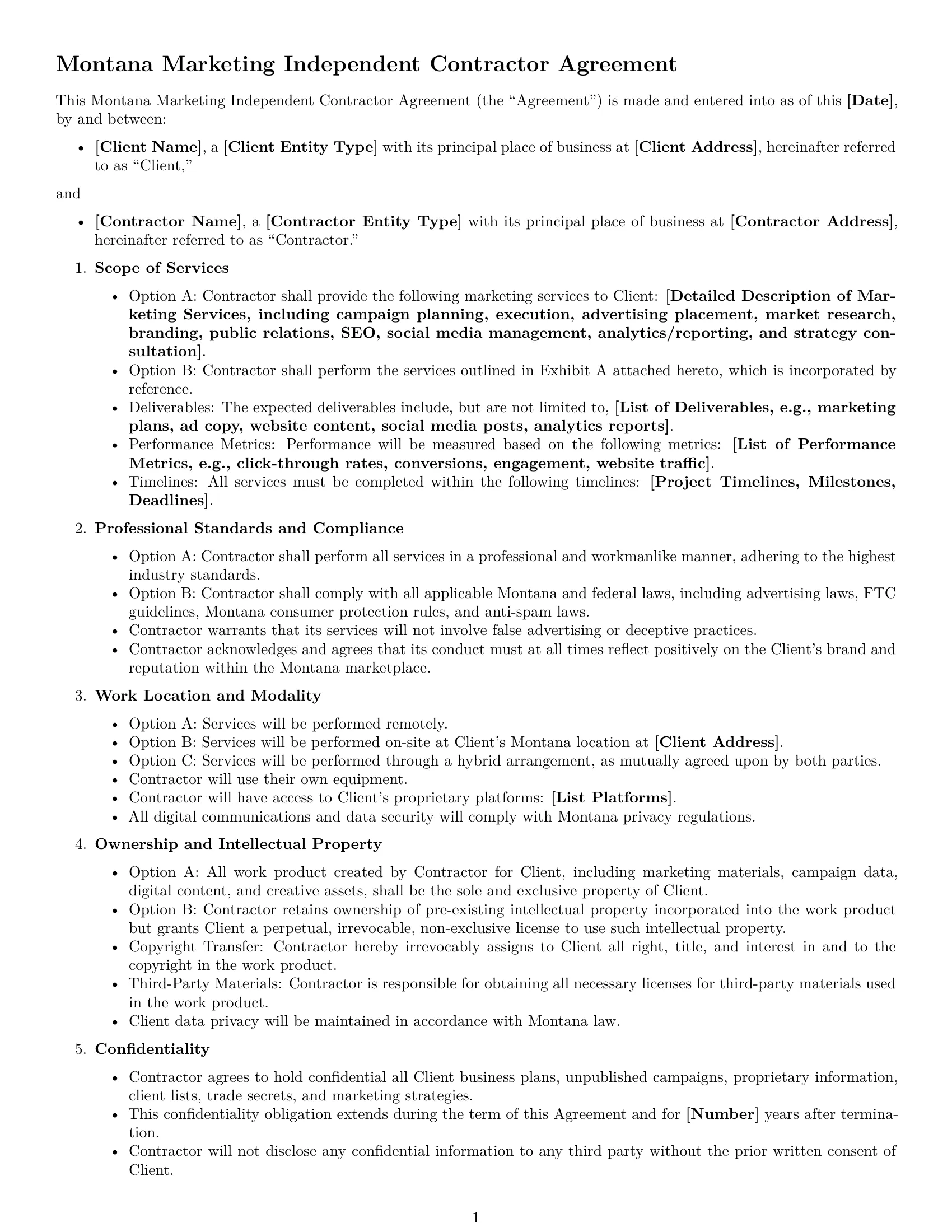 Preview page 1 of Free Montana marketing independent contractor agreement template