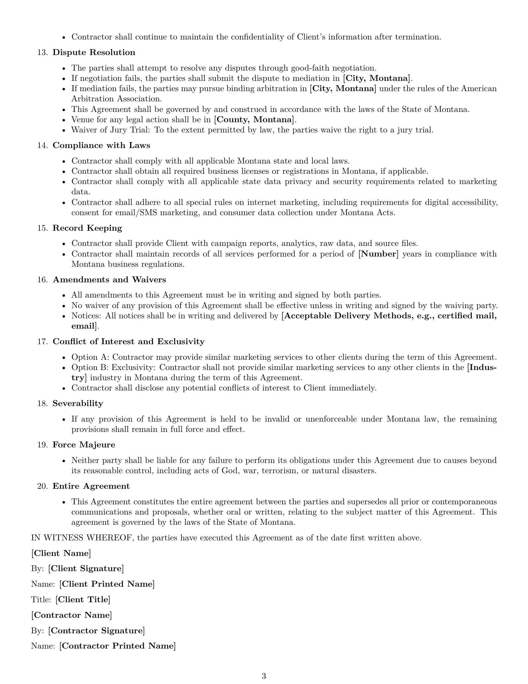 Preview page 3 of Free Montana marketing independent contractor agreement template