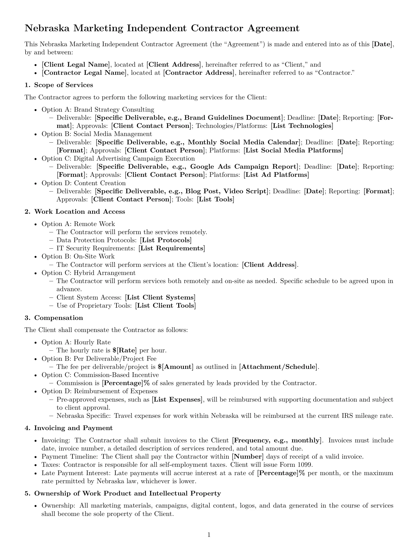 Preview page 1 of Free Nebraska marketing independent contractor agreement template
