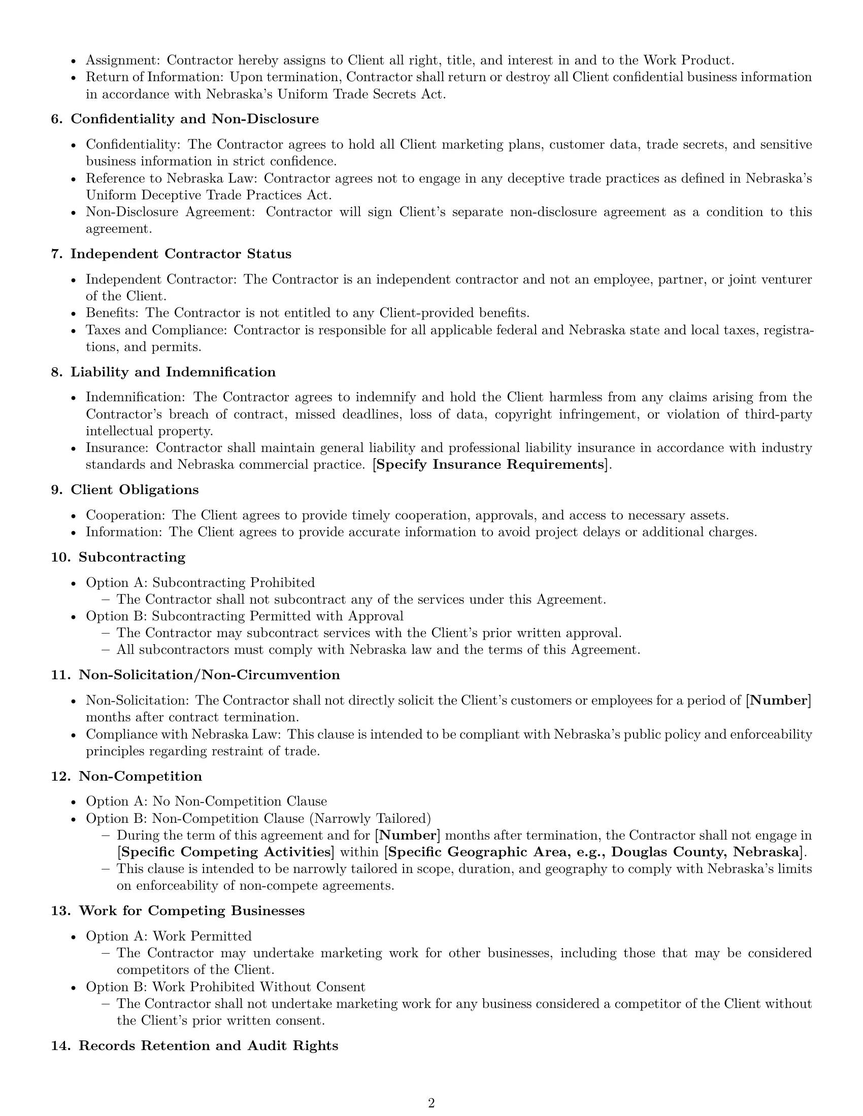 Preview page 2 of Free Nebraska marketing independent contractor agreement template