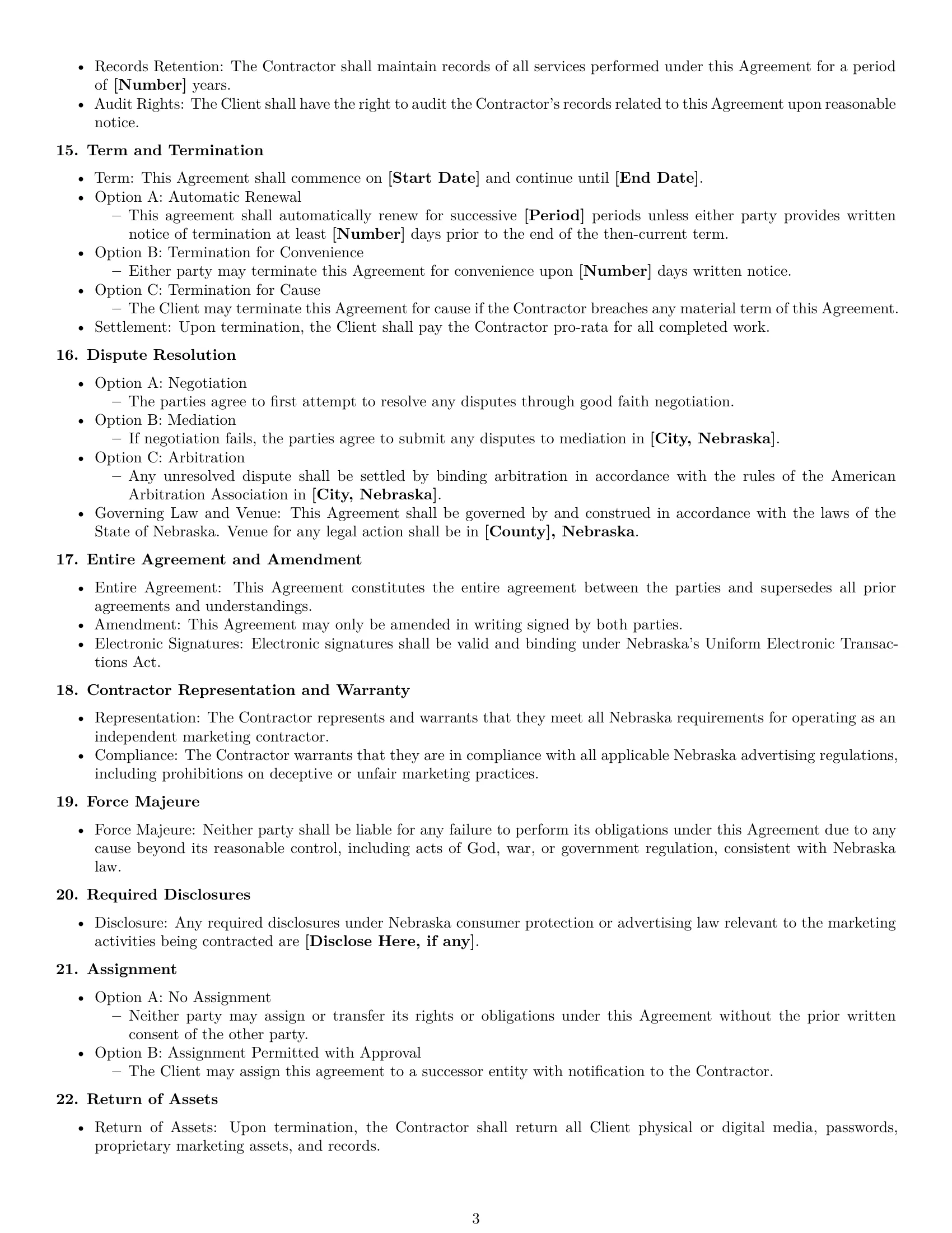 Preview page 3 of Free Nebraska marketing independent contractor agreement template