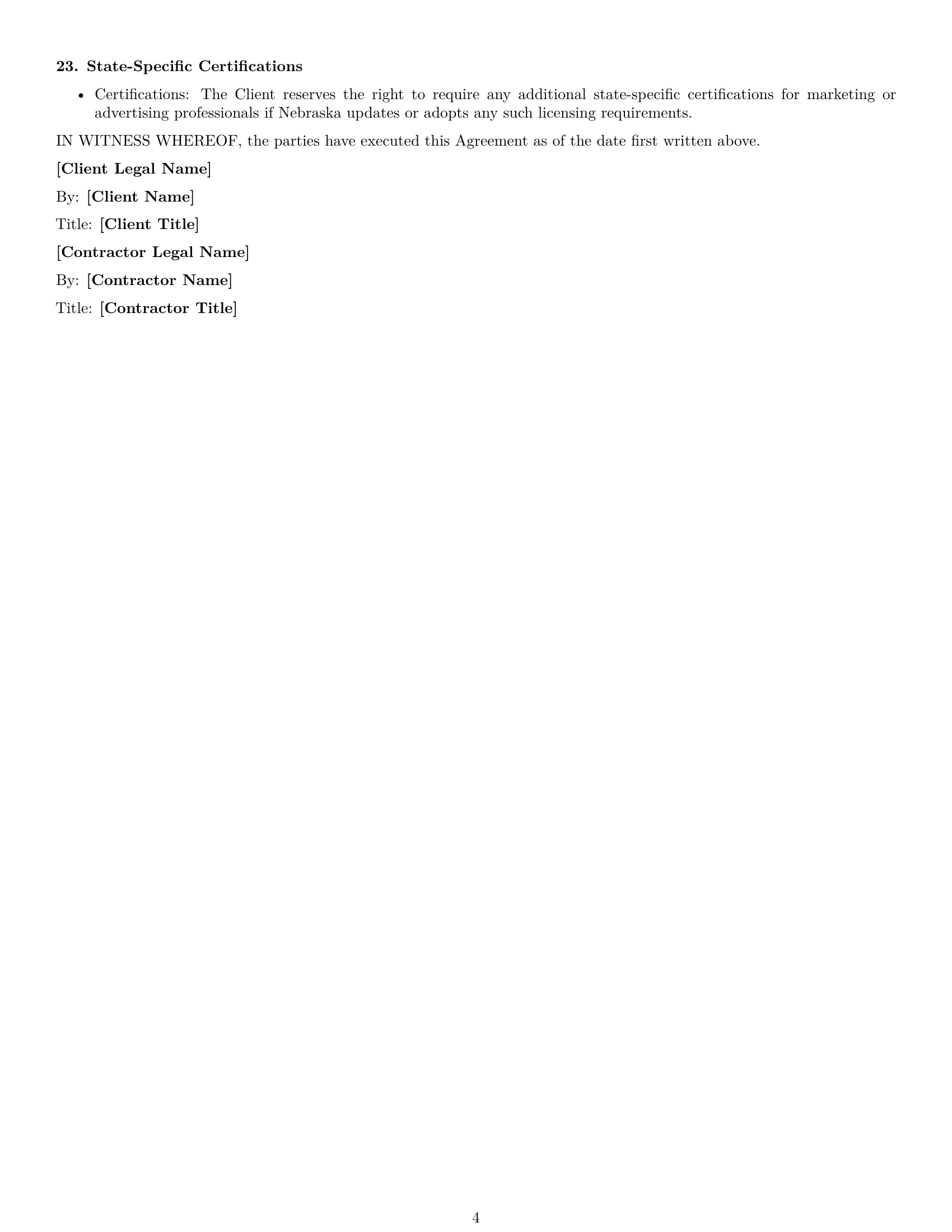 Preview page 4 of Free Nebraska marketing independent contractor agreement template