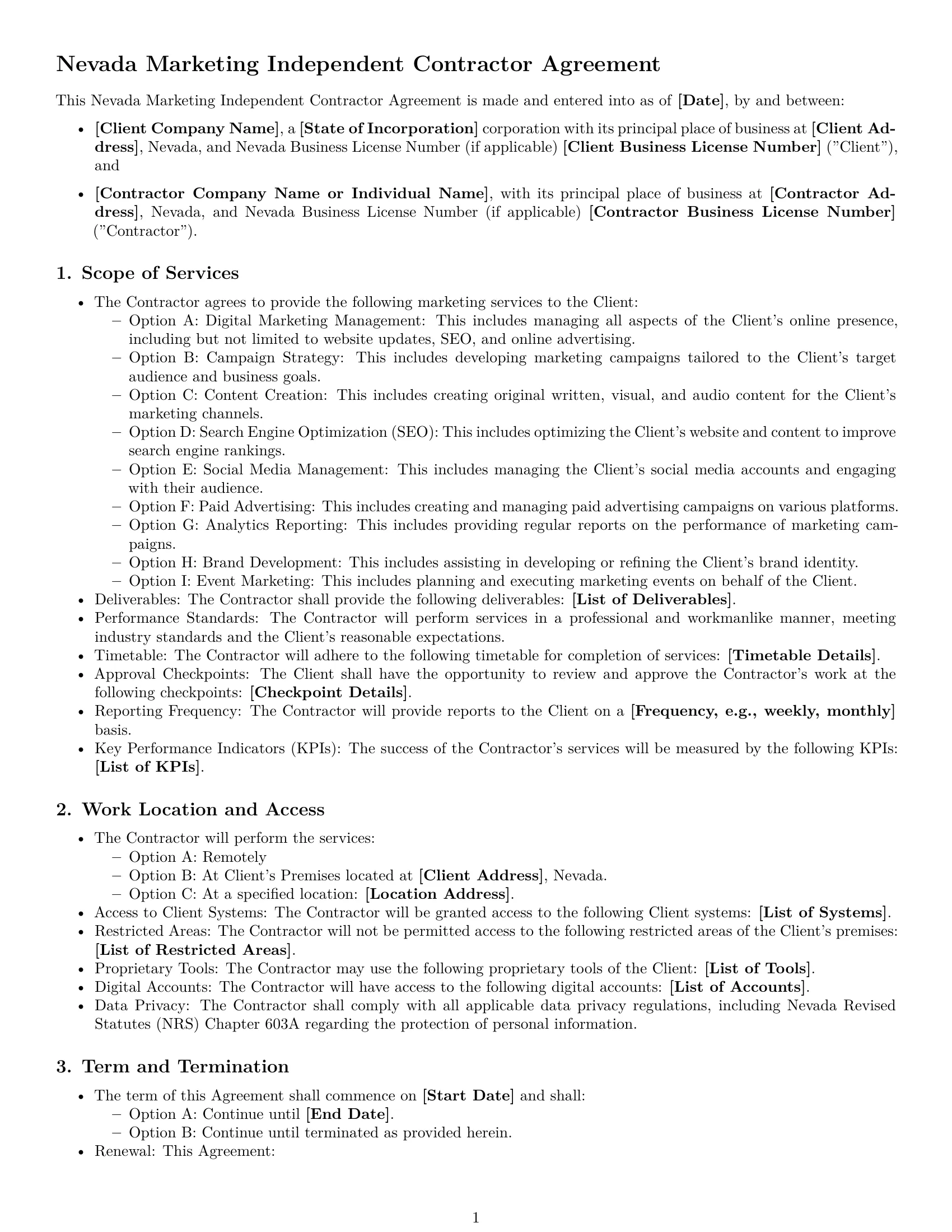 Preview page 1 of Free Nevada marketing independent contractor agreement template