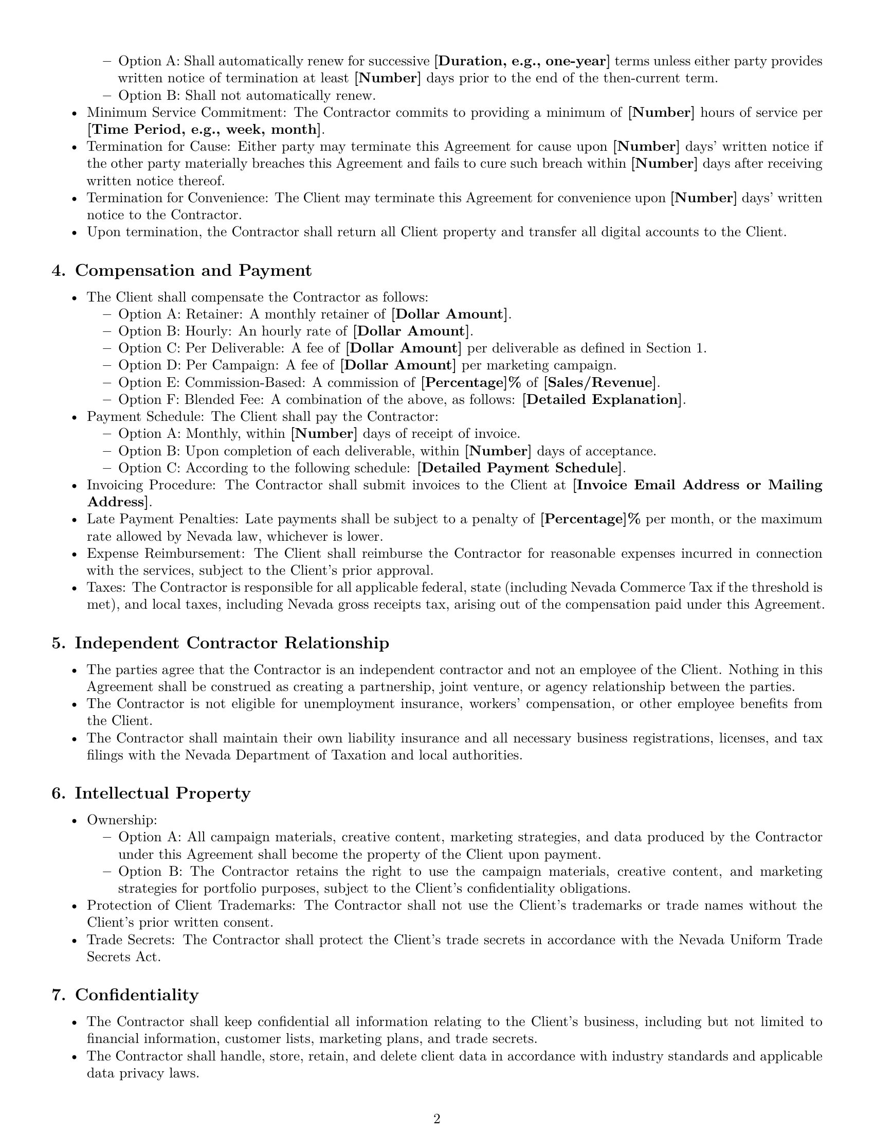 Preview page 2 of Free Nevada marketing independent contractor agreement template