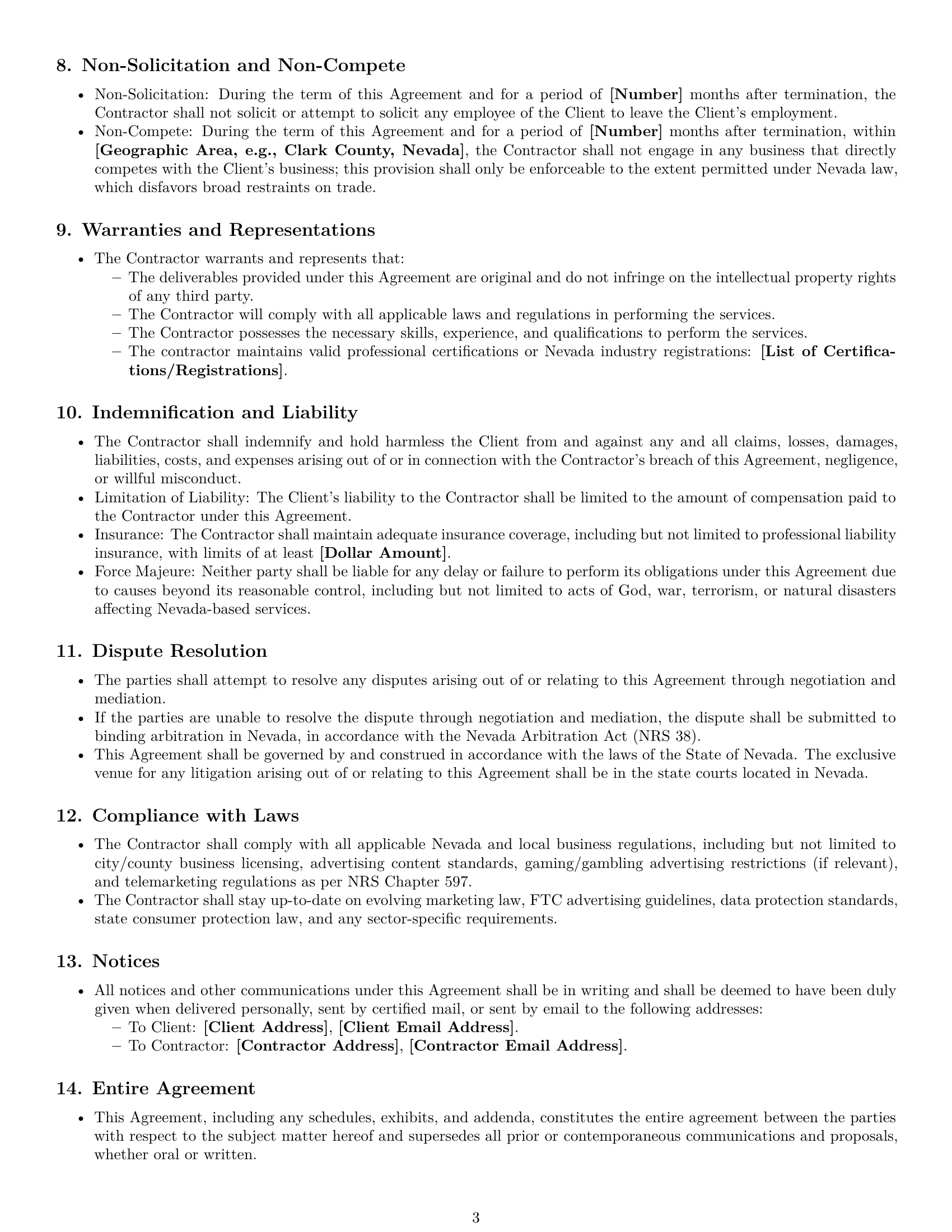 Preview page 3 of Free Nevada marketing independent contractor agreement template