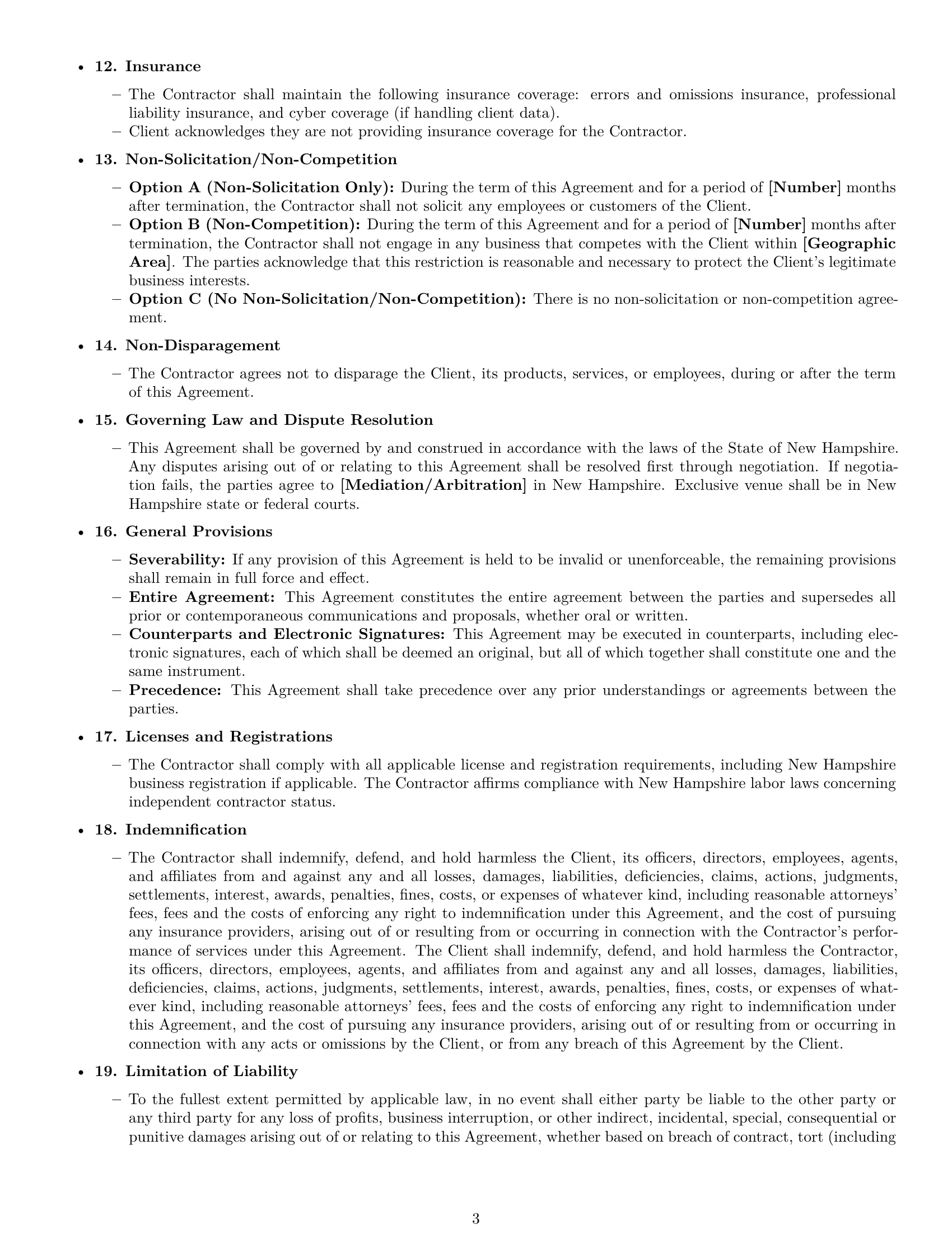 Preview page 3 of Free New Hampshire marketing independent contractor agreement template