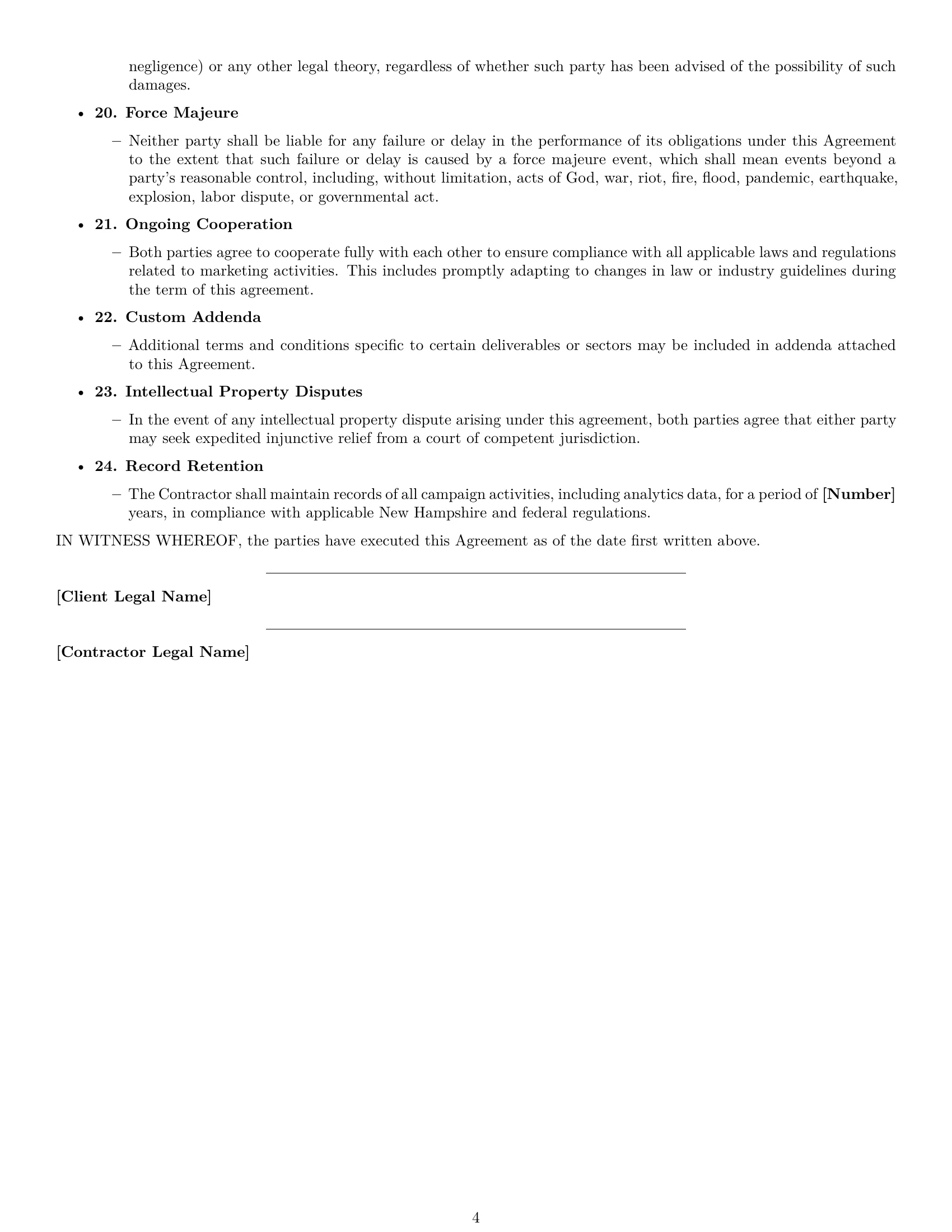Preview page 4 of Free New Hampshire marketing independent contractor agreement template