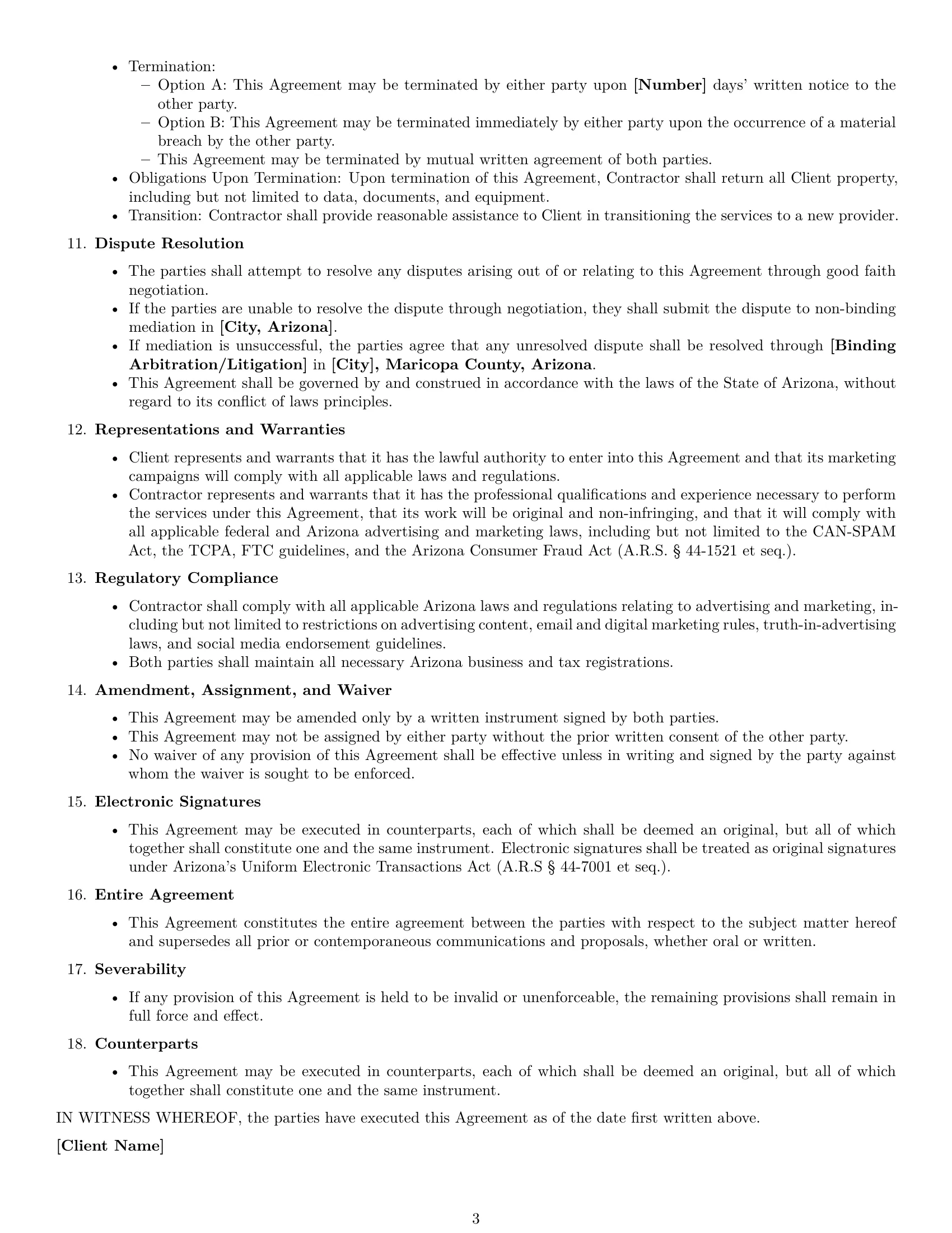 Preview page 3 of Free Arizona marketing independent contractor agreement template