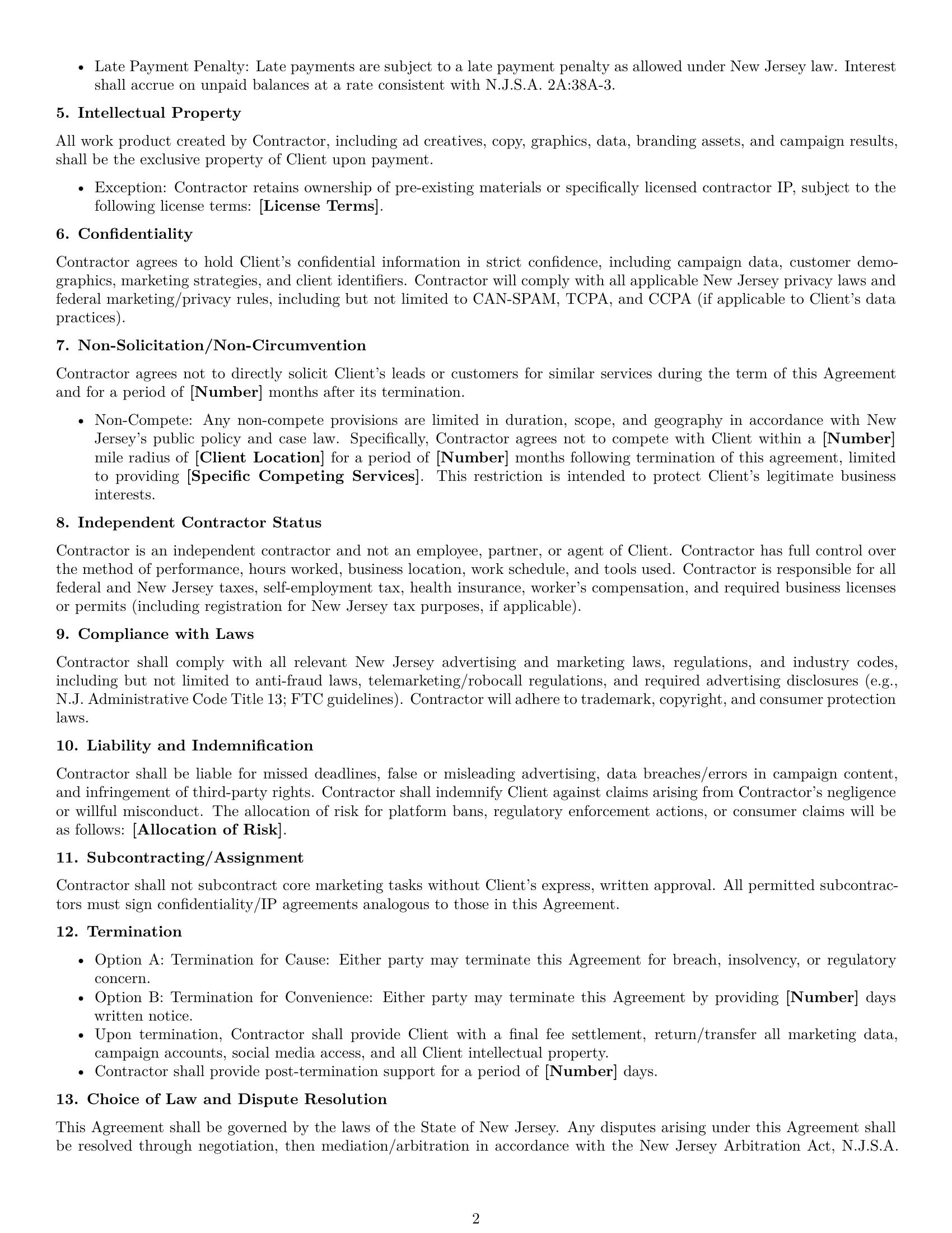 Preview page 2 of Free New Jersey marketing independent contractor agreement template