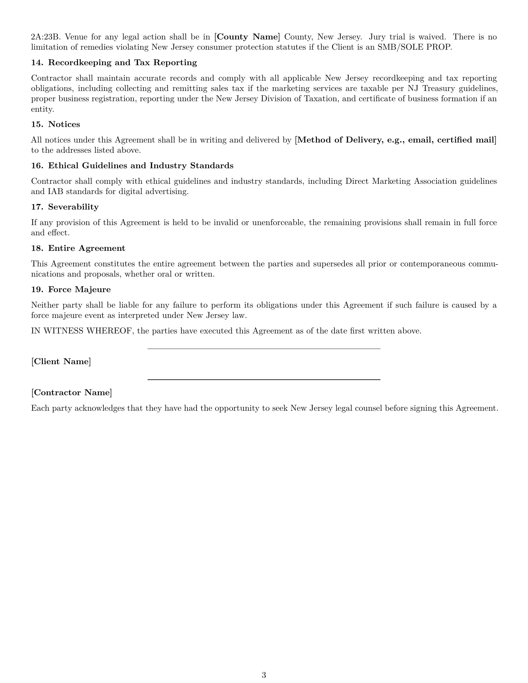 Preview page 3 of Free New Jersey marketing independent contractor agreement template
