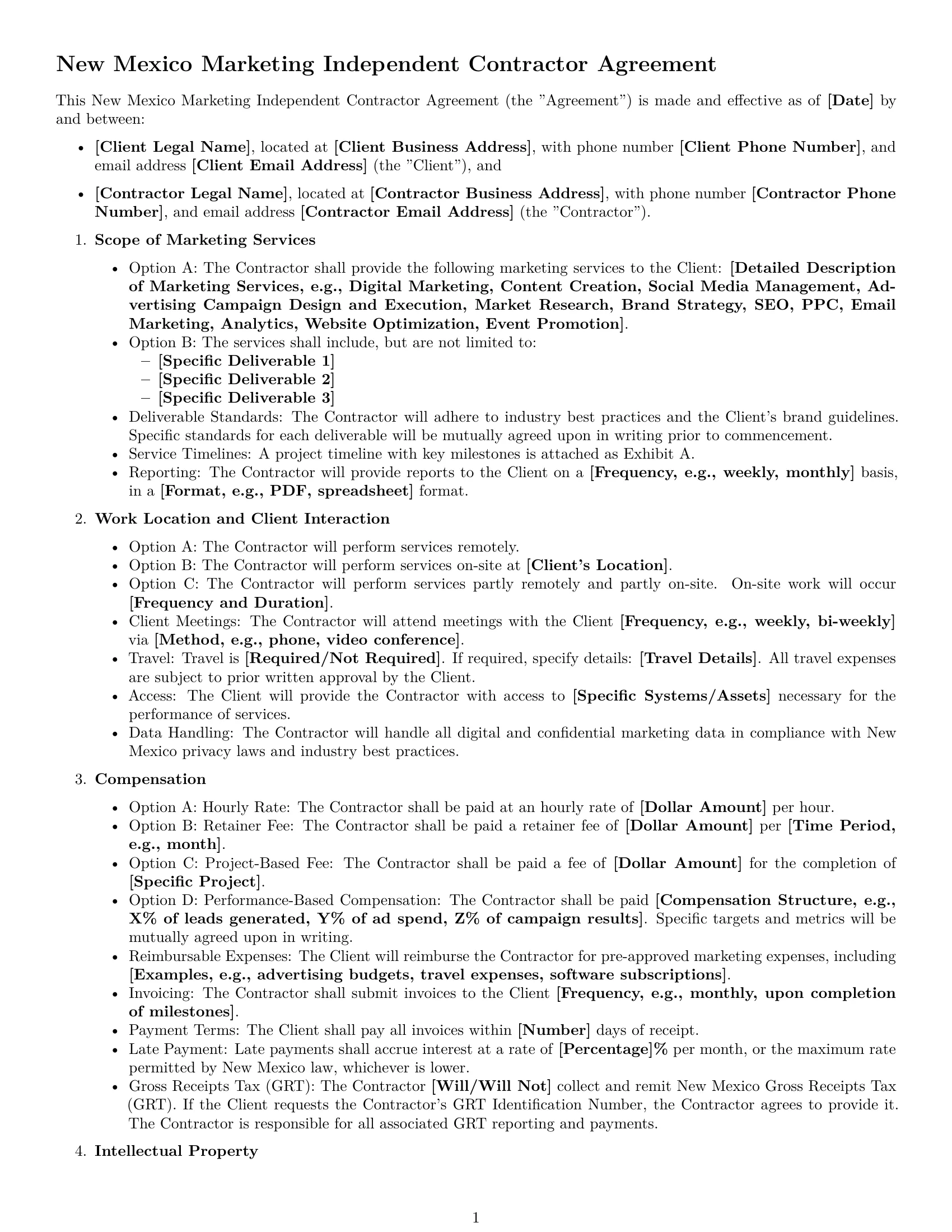 Preview page 1 of Free New Mexico marketing independent contractor agreement template