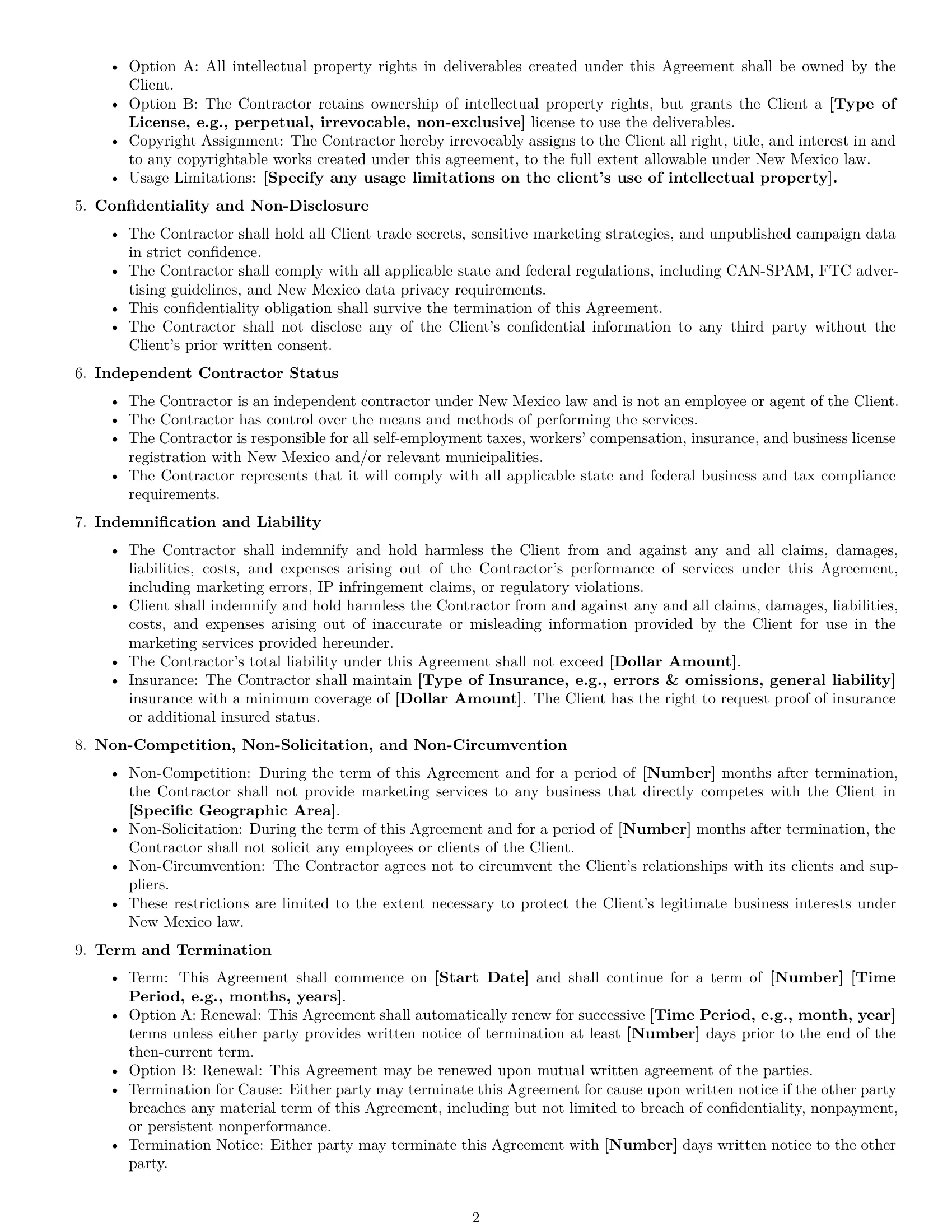 Preview page 2 of Free New Mexico marketing independent contractor agreement template