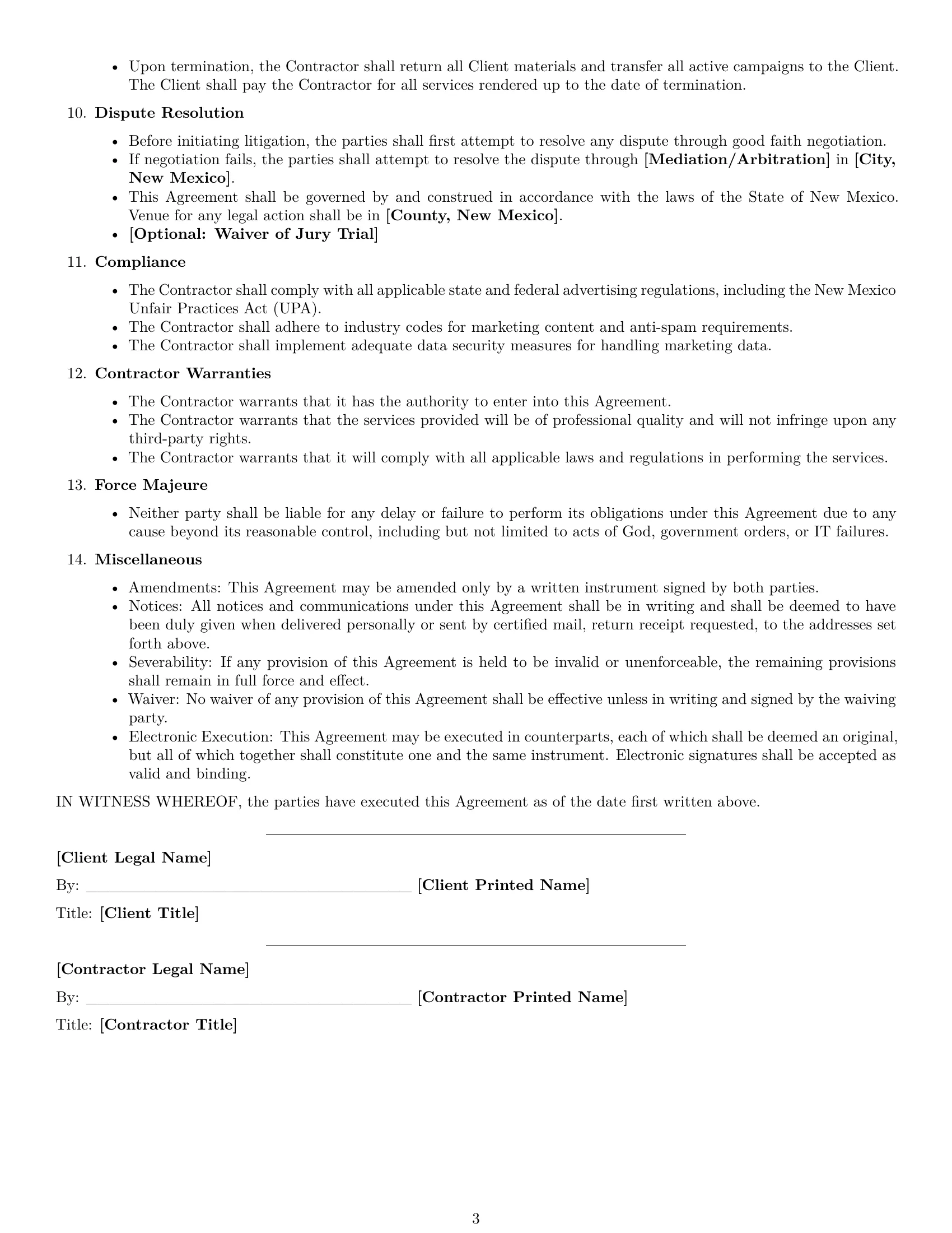 Preview page 3 of Free New Mexico marketing independent contractor agreement template