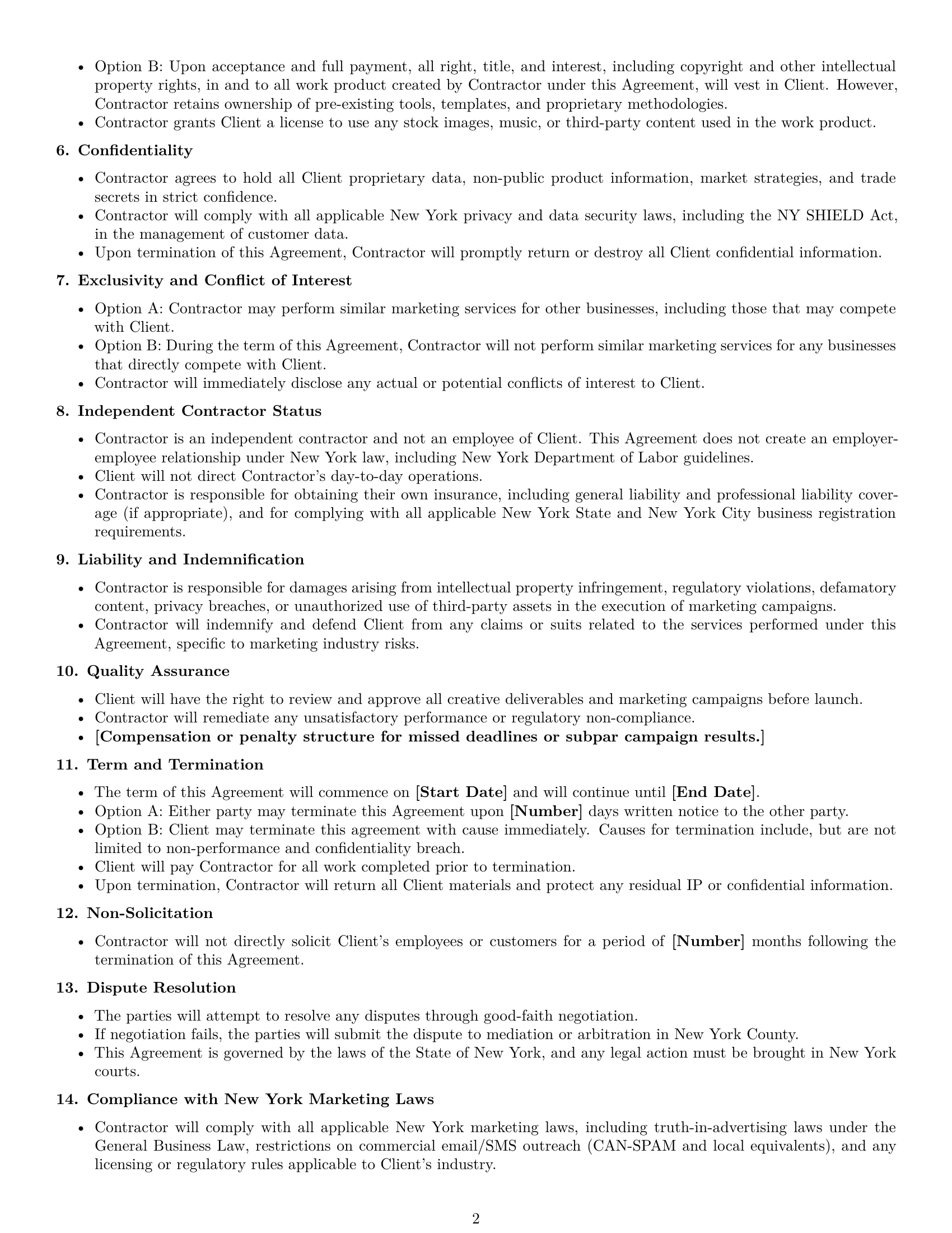 Preview page 2 of Free New York marketing independent contractor agreement template