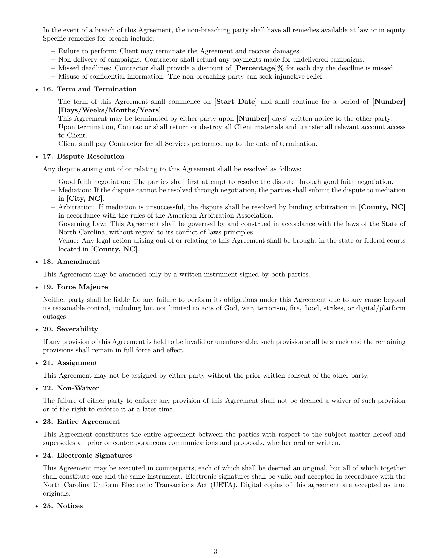 Preview page 3 of Free North Carolina marketing independent contractor agreement template