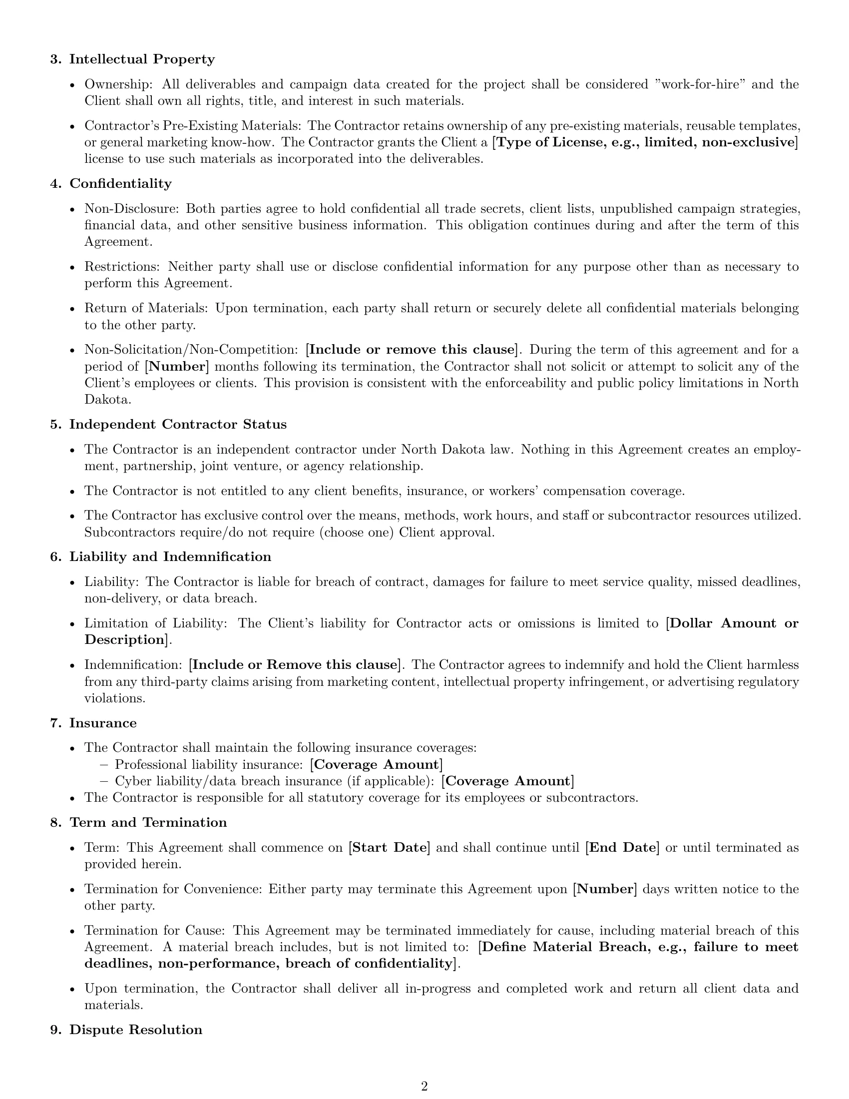 Preview page 2 of Free North Dakota marketing independent contractor agreement template