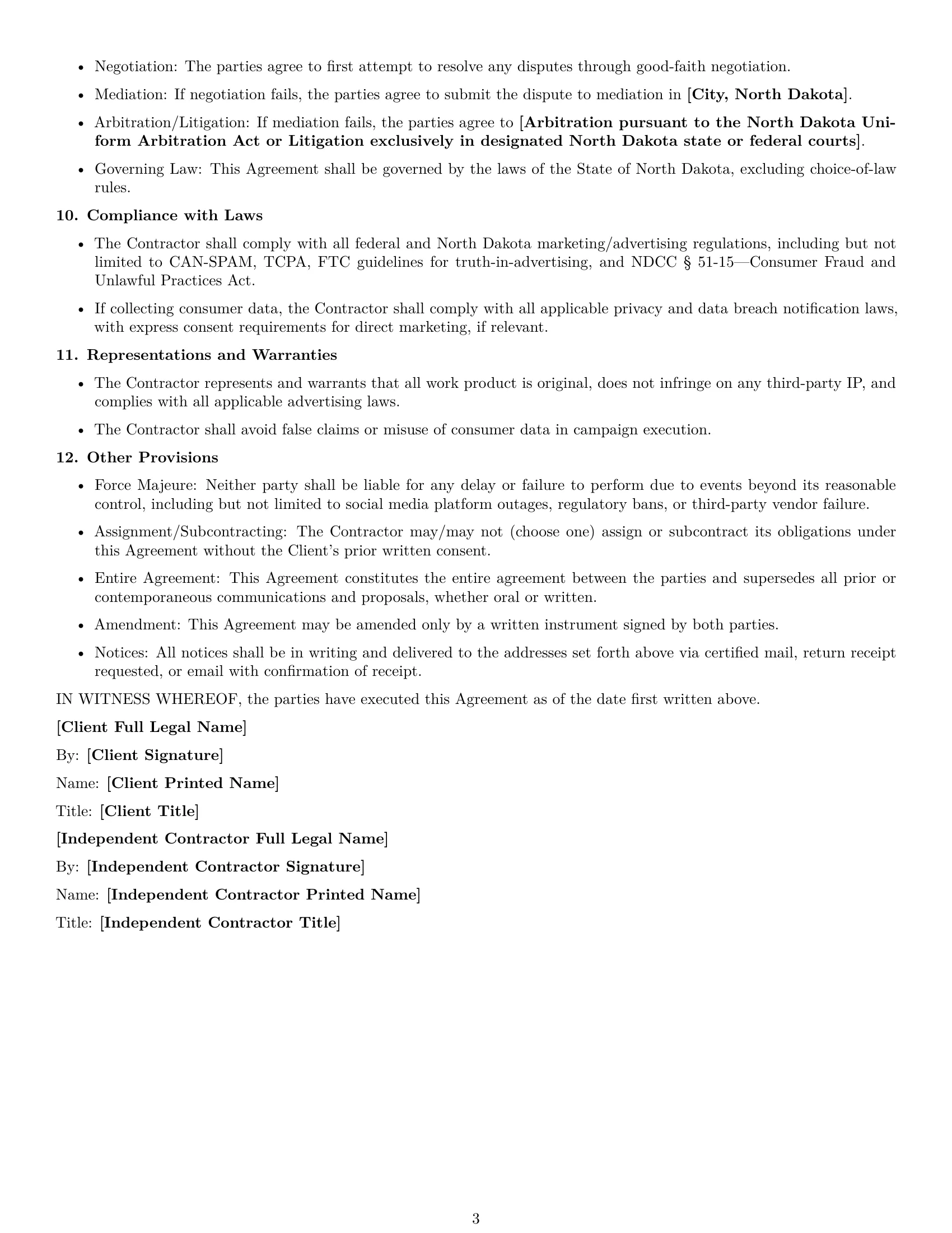 Preview page 3 of Free North Dakota marketing independent contractor agreement template