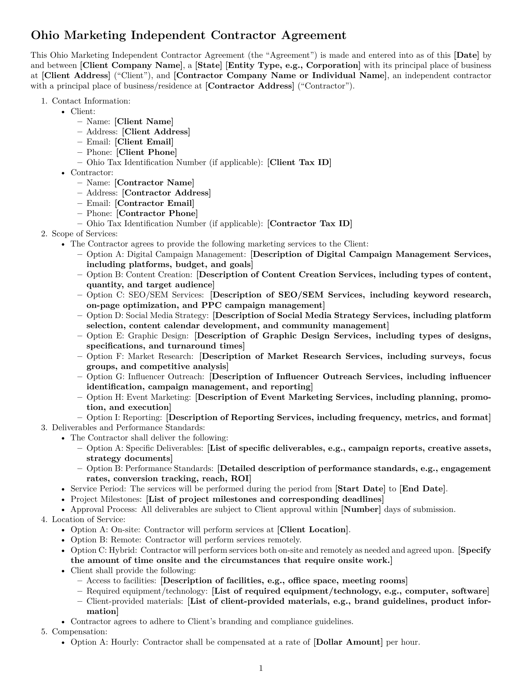 Preview page 1 of Free Ohio marketing independent contractor agreement template