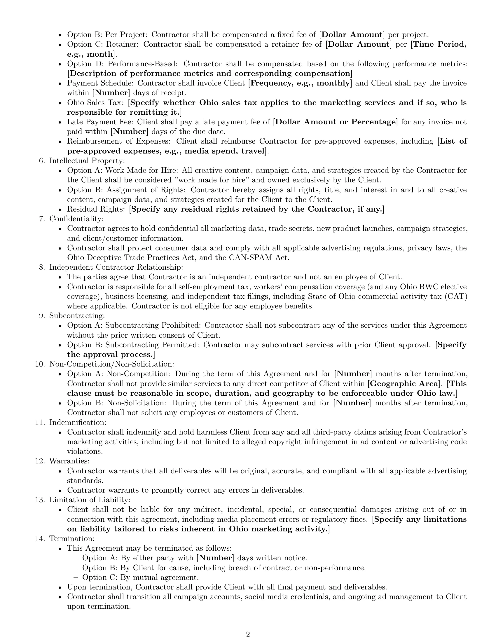 Preview page 2 of Free Ohio marketing independent contractor agreement template