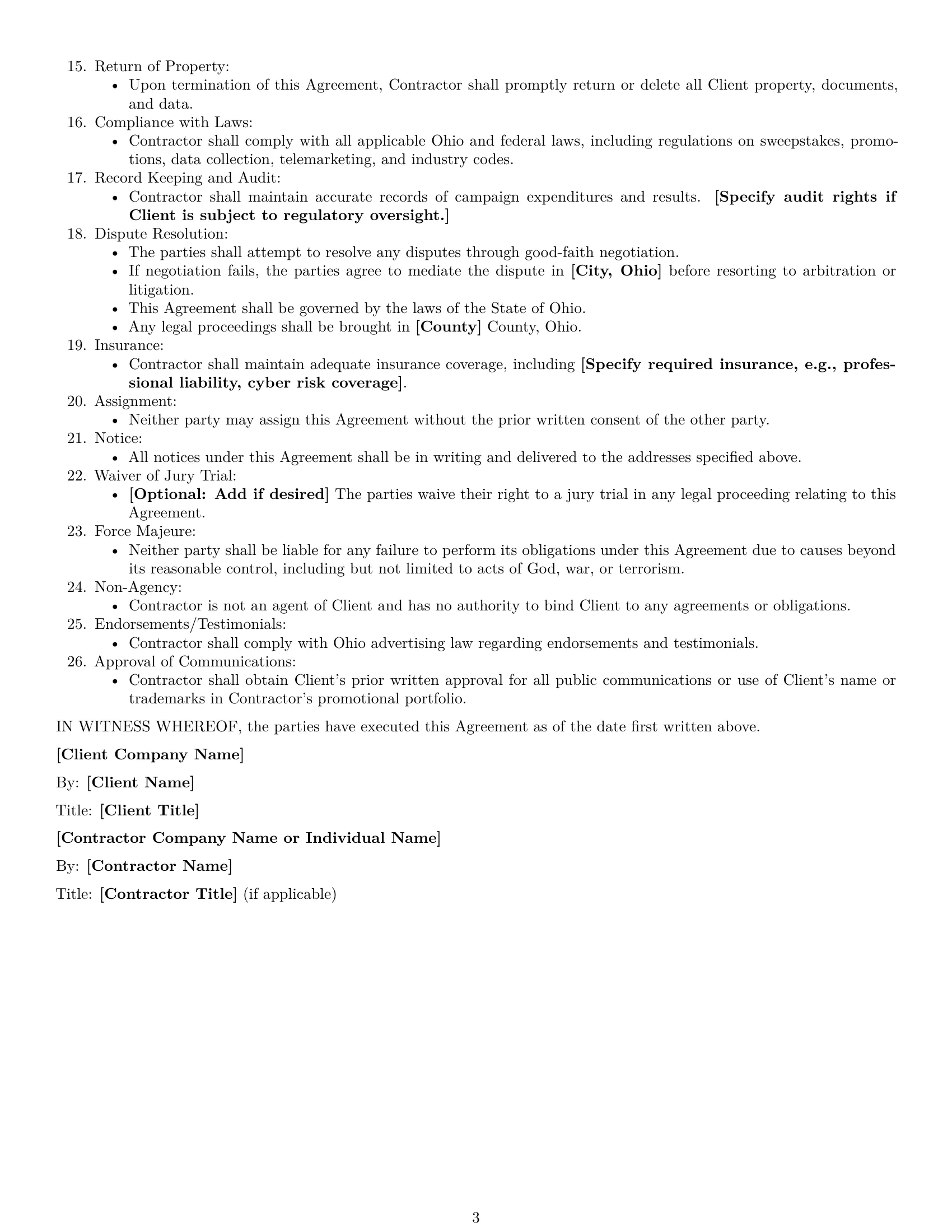 Preview page 3 of Free Ohio marketing independent contractor agreement template