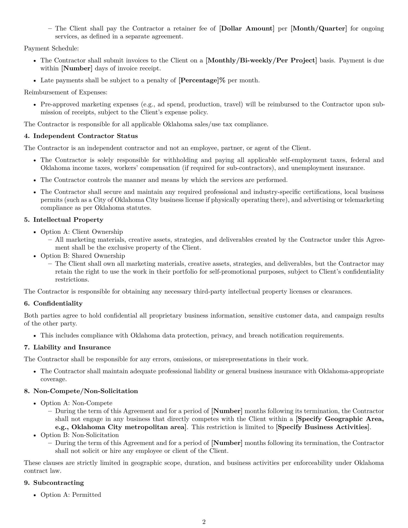 Preview page 2 of Free Oklahoma marketing independent contractor agreement template
