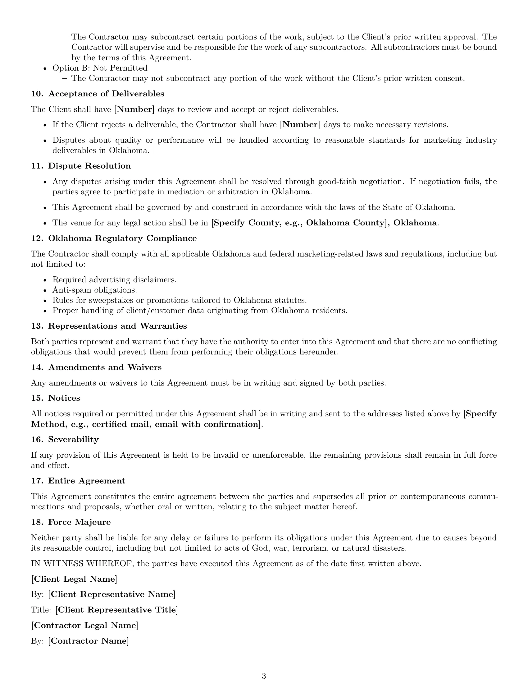 Preview page 3 of Free Oklahoma marketing independent contractor agreement template