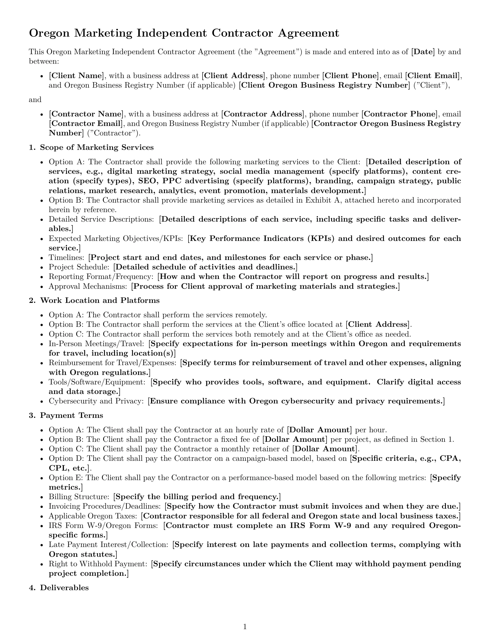 Preview page 1 of Free Oregon marketing independent contractor agreement template