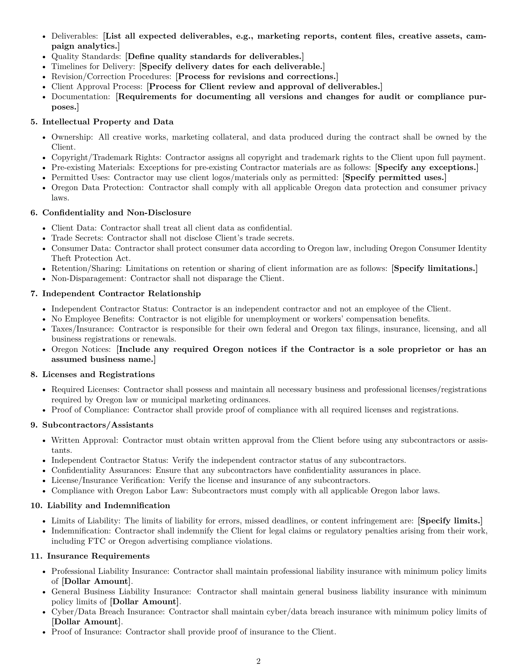 Preview page 2 of Free Oregon marketing independent contractor agreement template