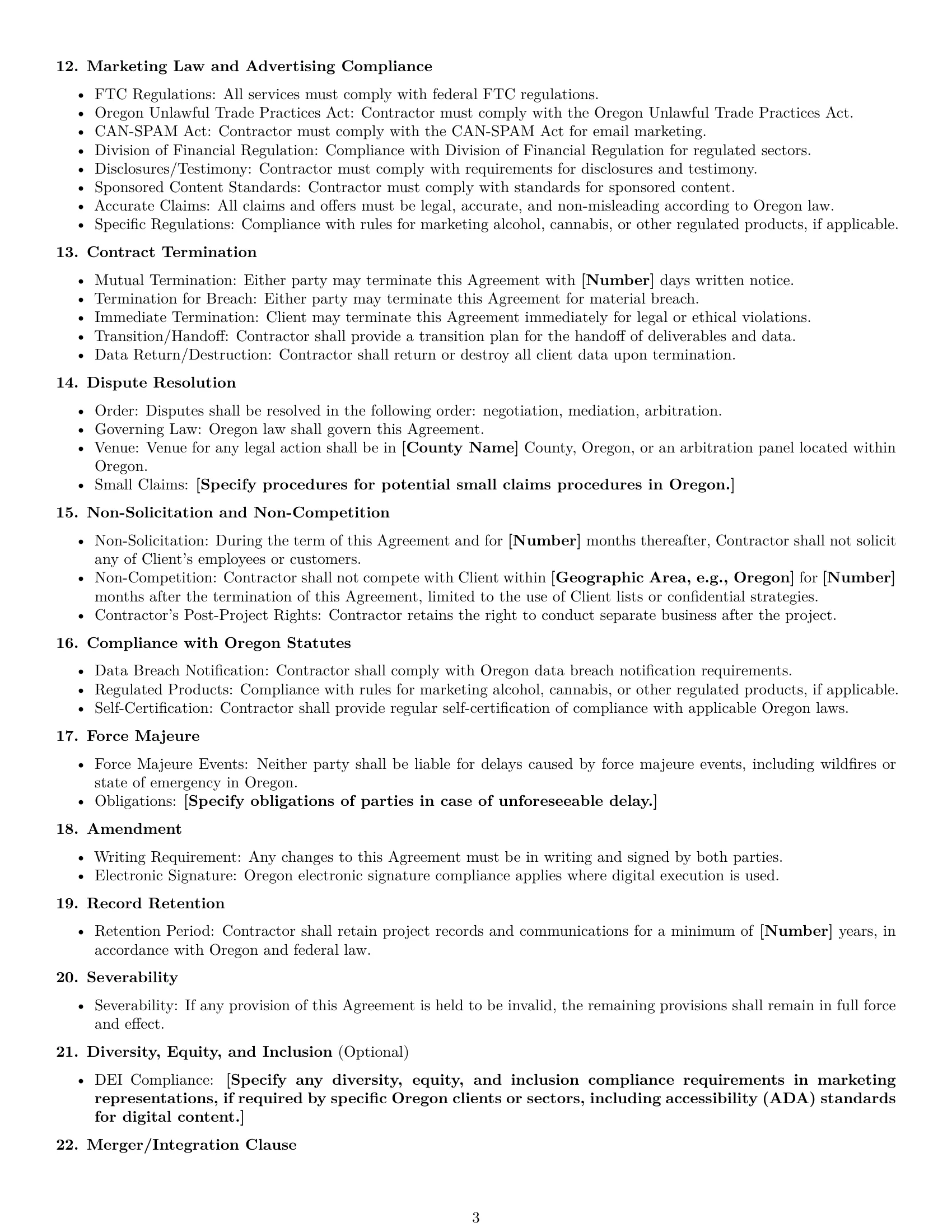Preview page 3 of Free Oregon marketing independent contractor agreement template