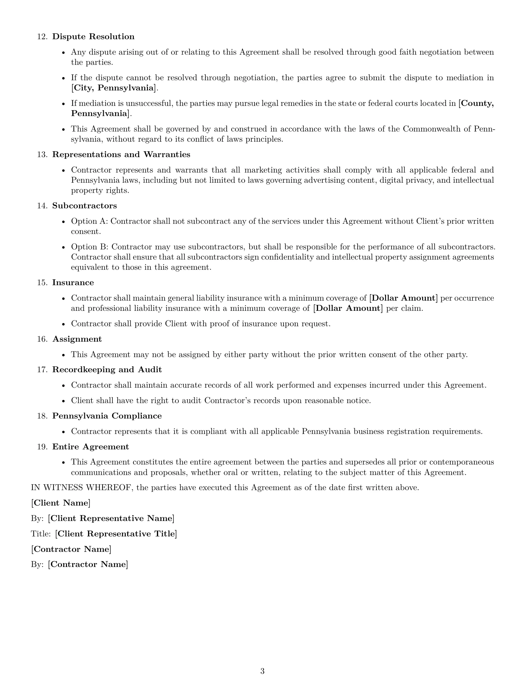 Preview page 3 of Free Pennsylvania marketing independent contractor agreement template