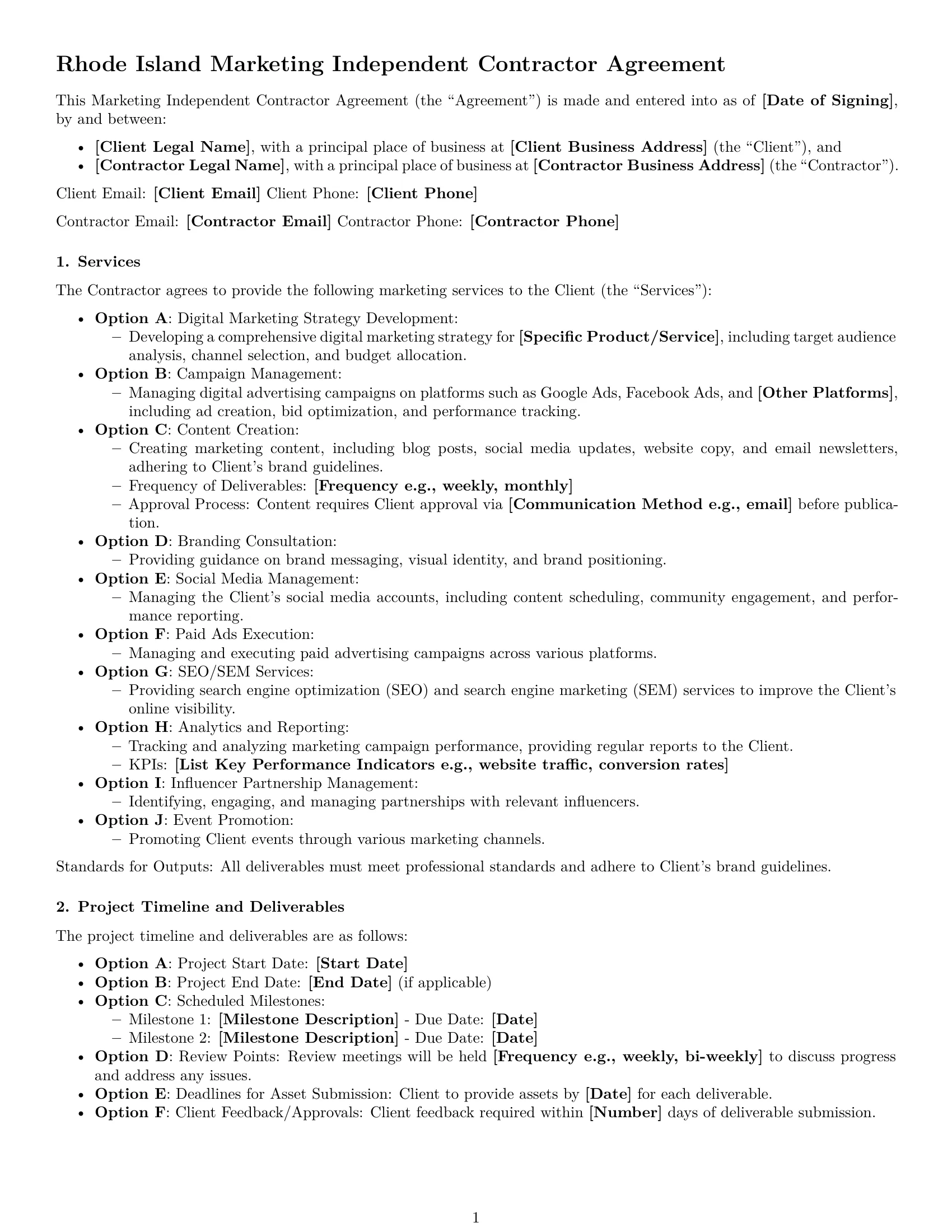 Preview page 1 of Free Rhode Island marketing independent contractor agreement template