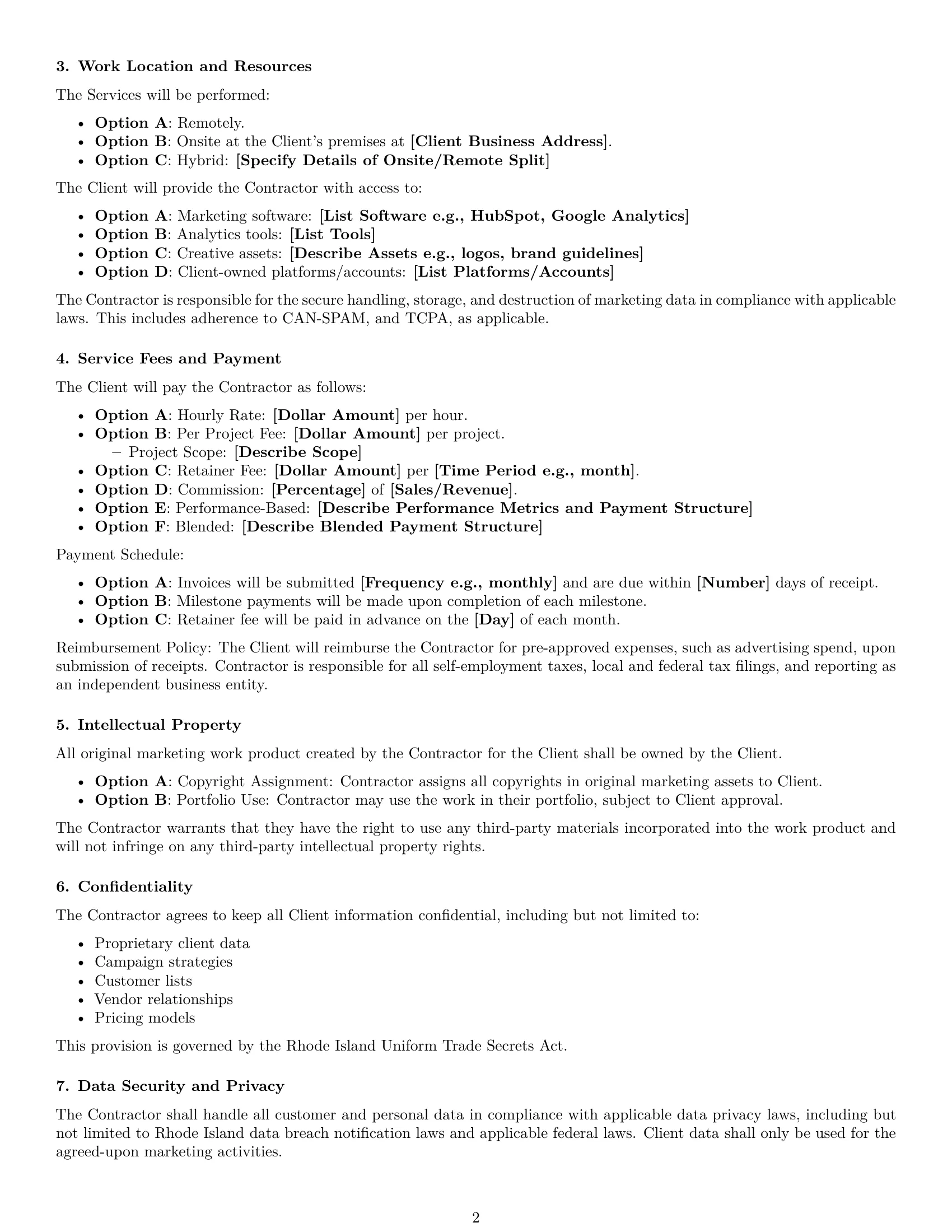 Preview page 2 of Free Rhode Island marketing independent contractor agreement template