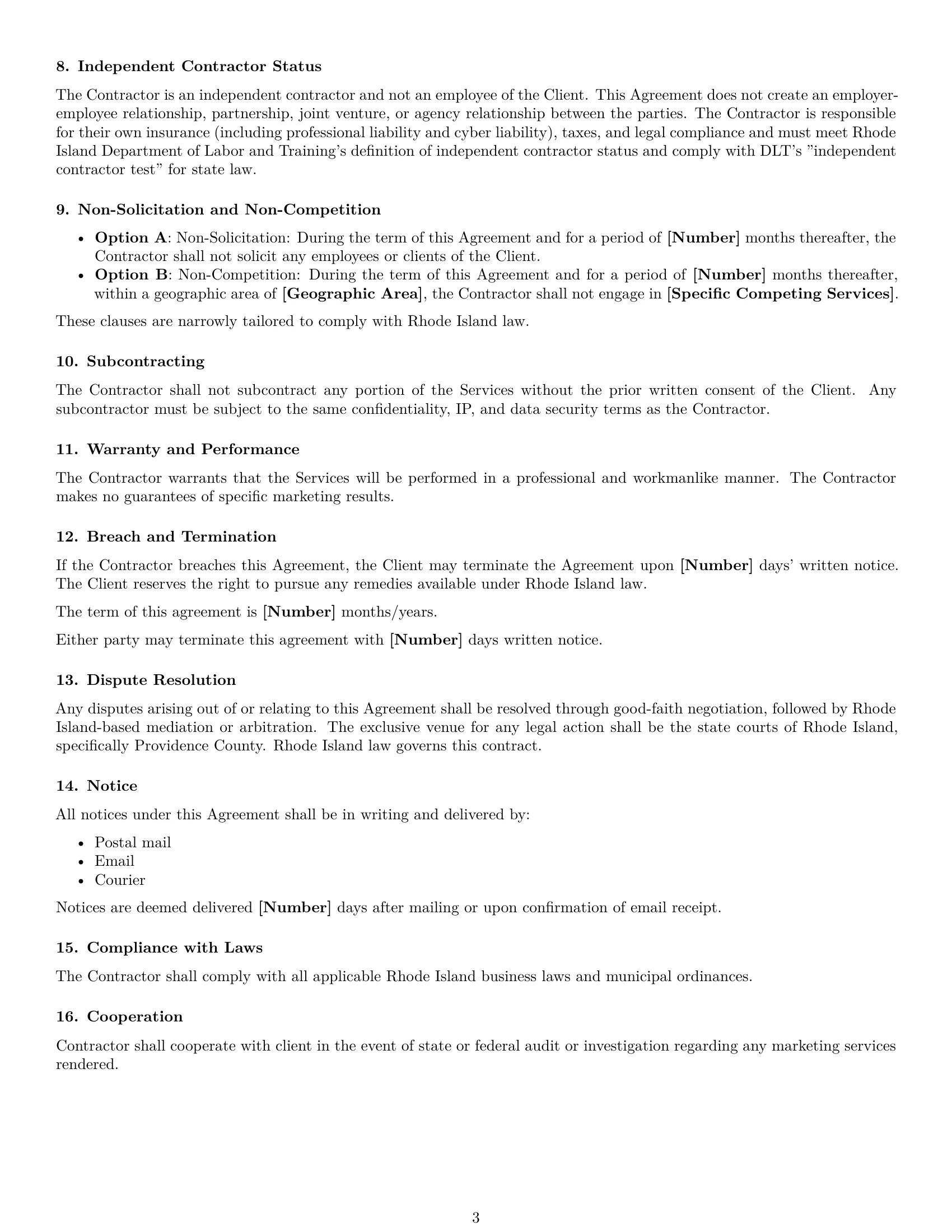 Preview page 3 of Free Rhode Island marketing independent contractor agreement template