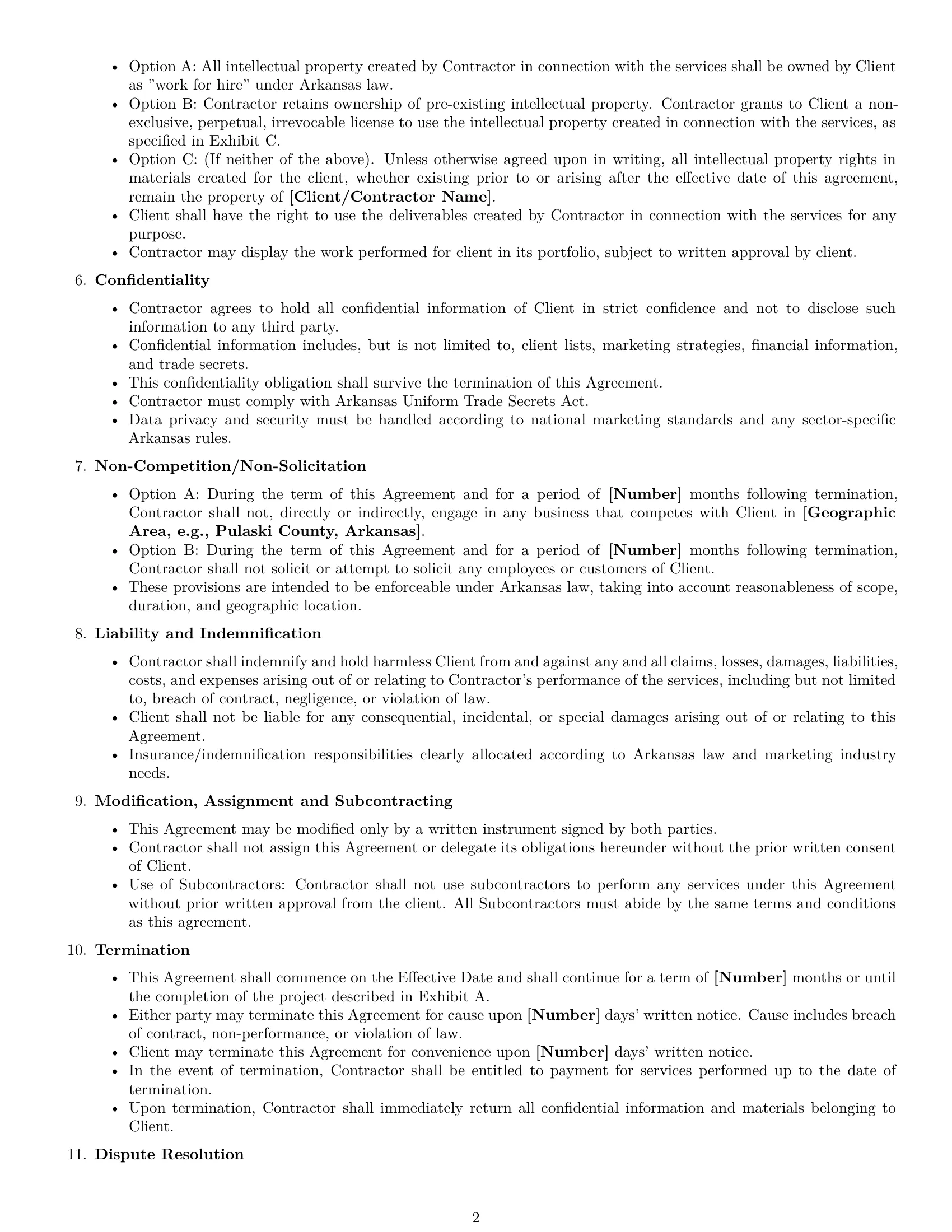 Preview page 2 of Free Arkansas marketing independent contractor agreement template
