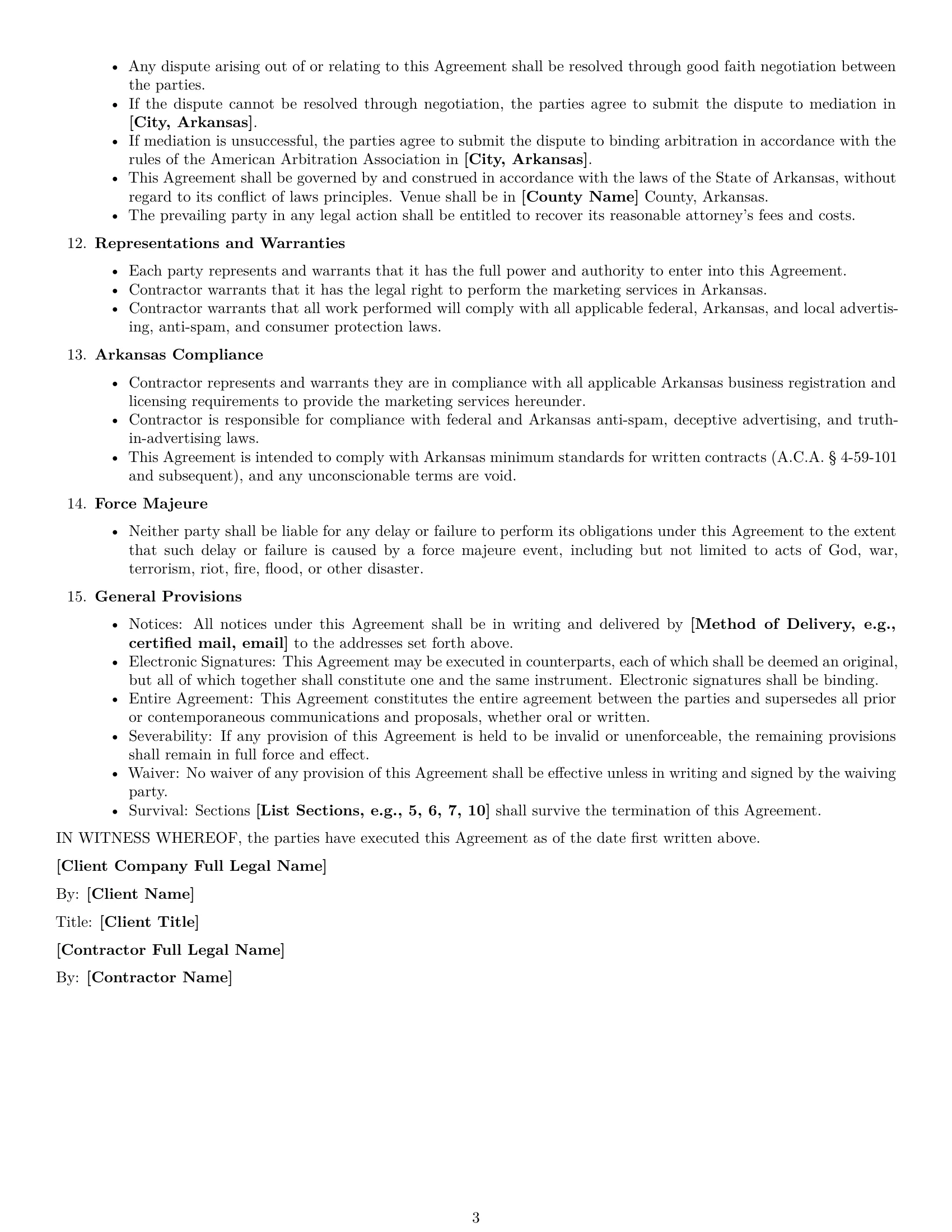 Preview page 3 of Free Arkansas marketing independent contractor agreement template