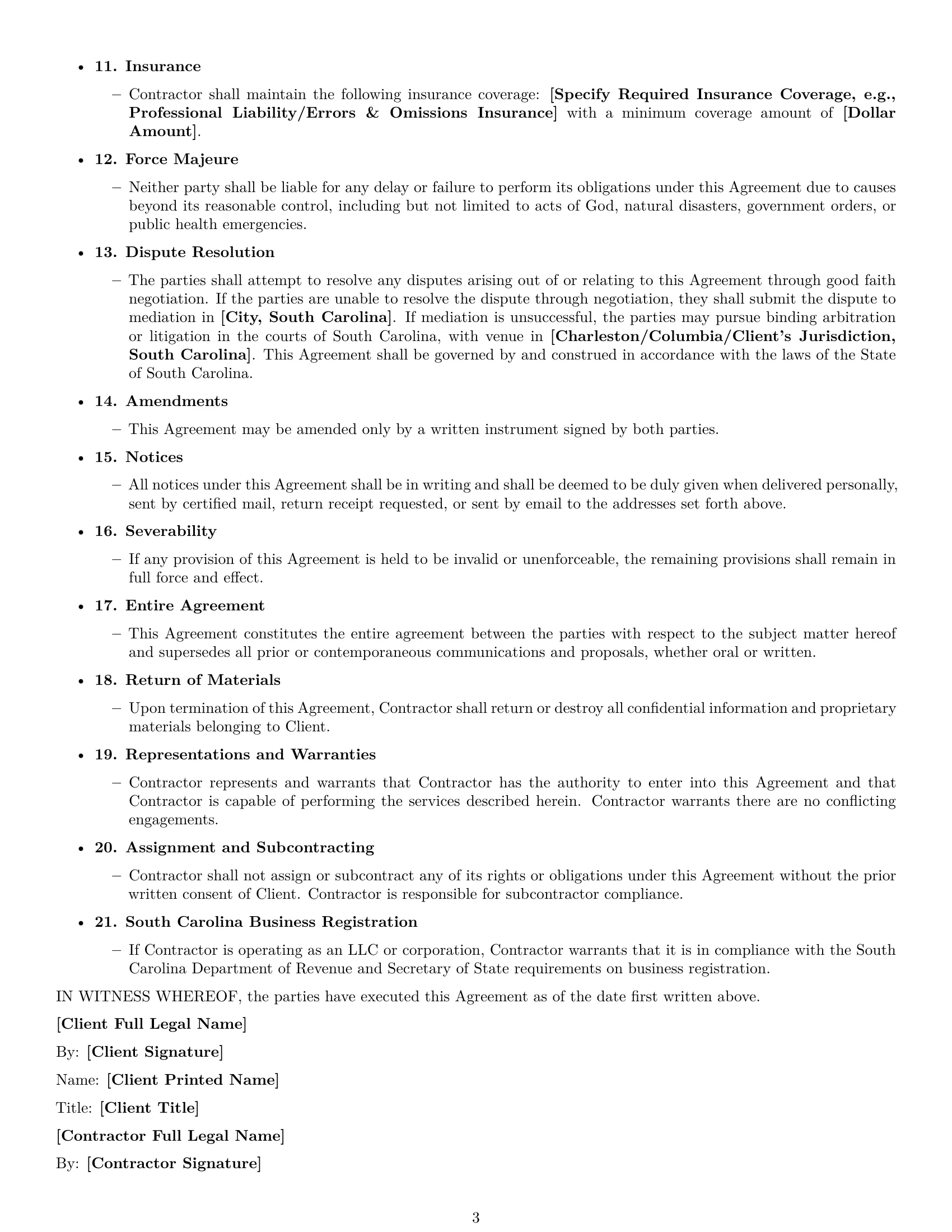 Preview page 3 of Free South Carolina marketing independent contractor agreement template