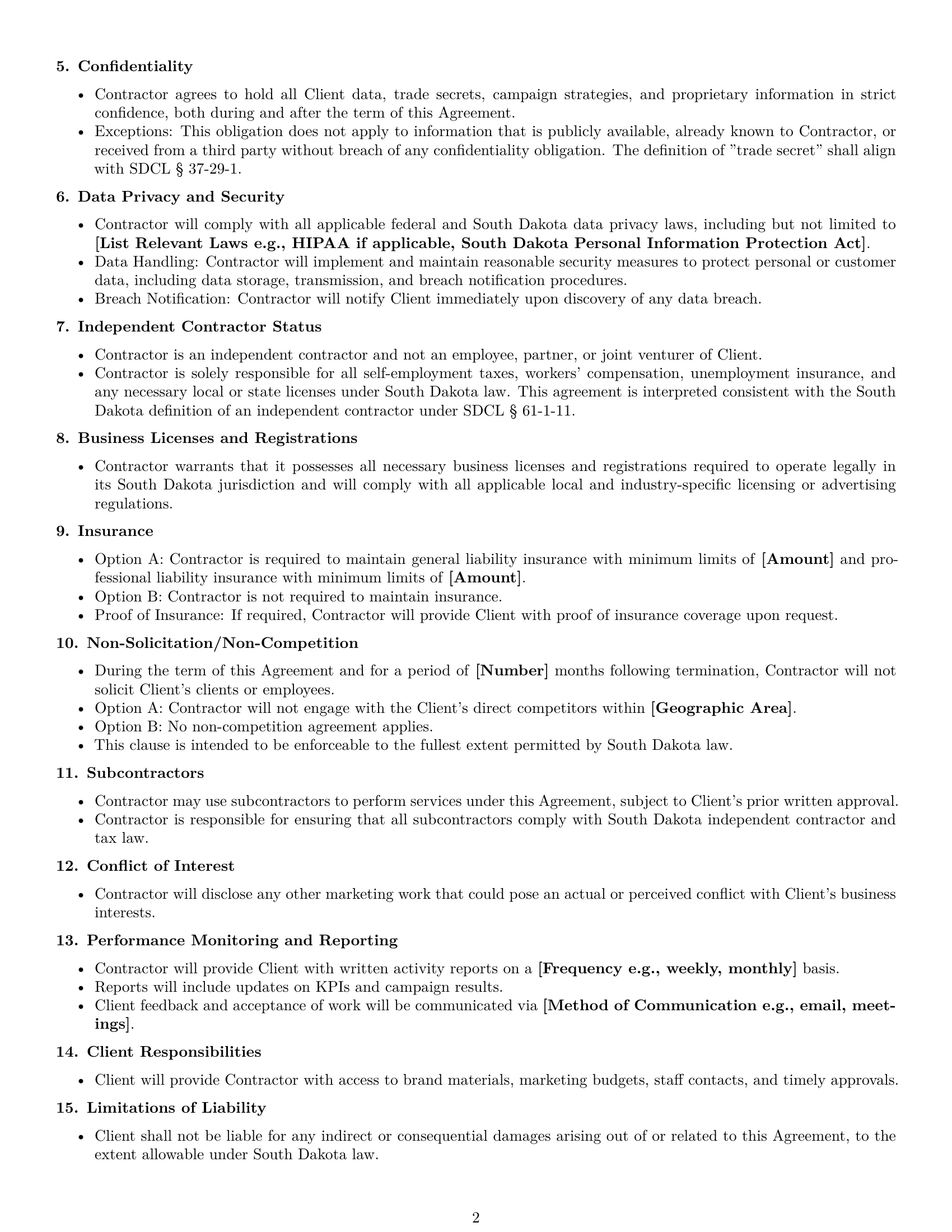 Preview page 2 of Free South Dakota marketing independent contractor agreement template