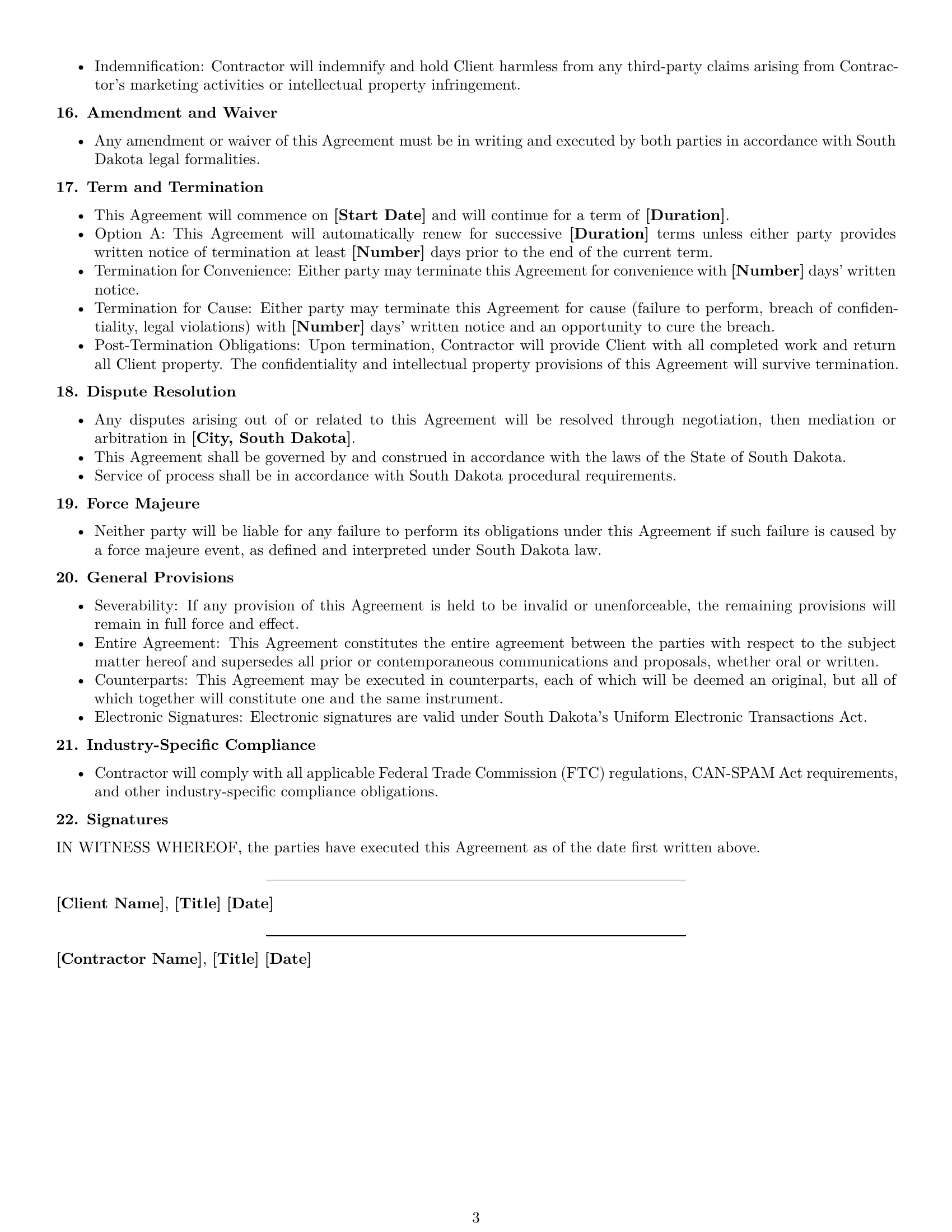 Preview page 3 of Free South Dakota marketing independent contractor agreement template
