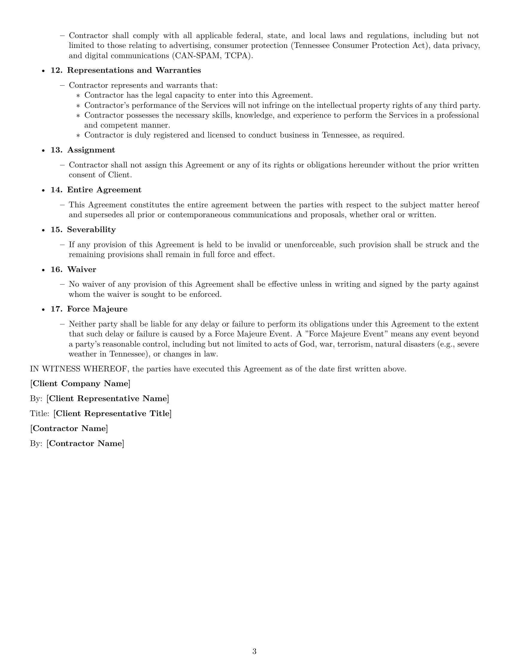 Preview page 3 of Free Tennessee marketing independent contractor agreement template