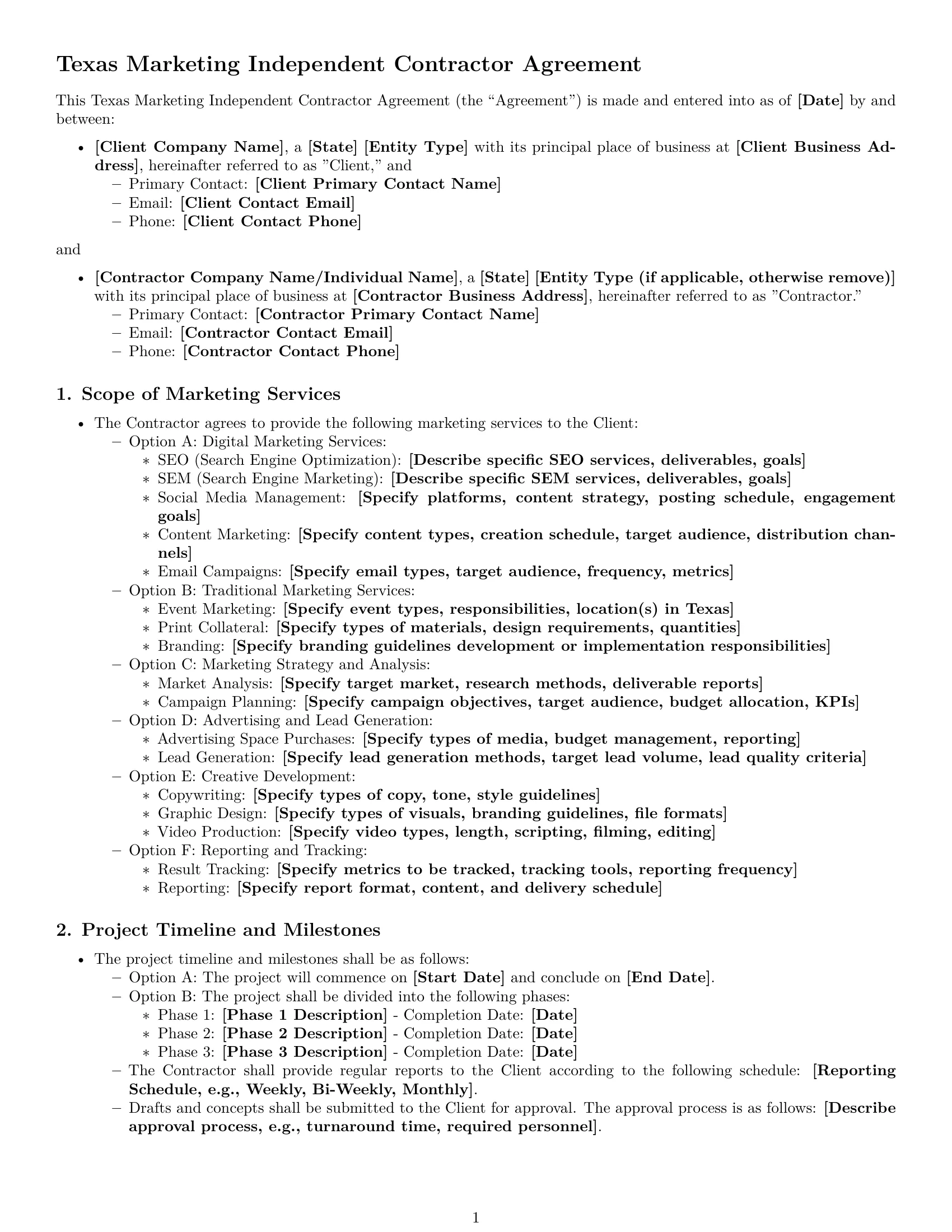 Preview page 1 of Free Texas marketing independent contractor agreement template