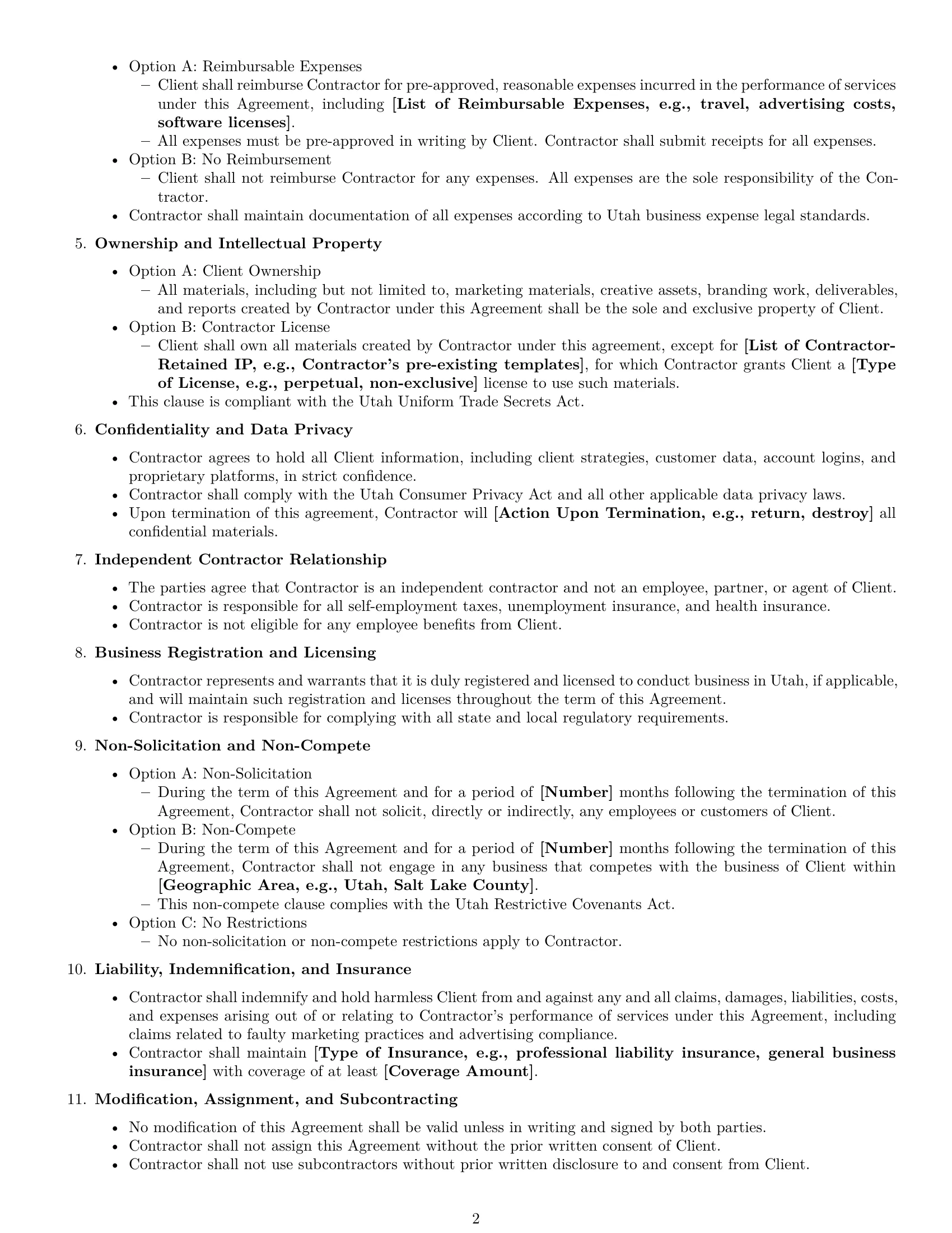 Preview page 2 of Free Utah marketing independent contractor agreement template